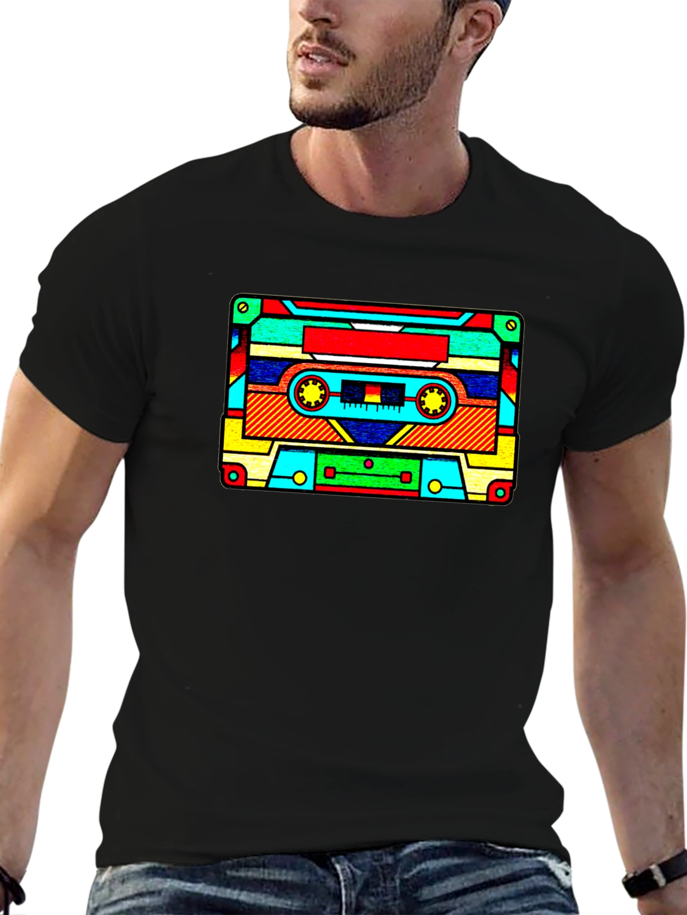 Retro Cassette Tape Graphic T-Shirt - Black
