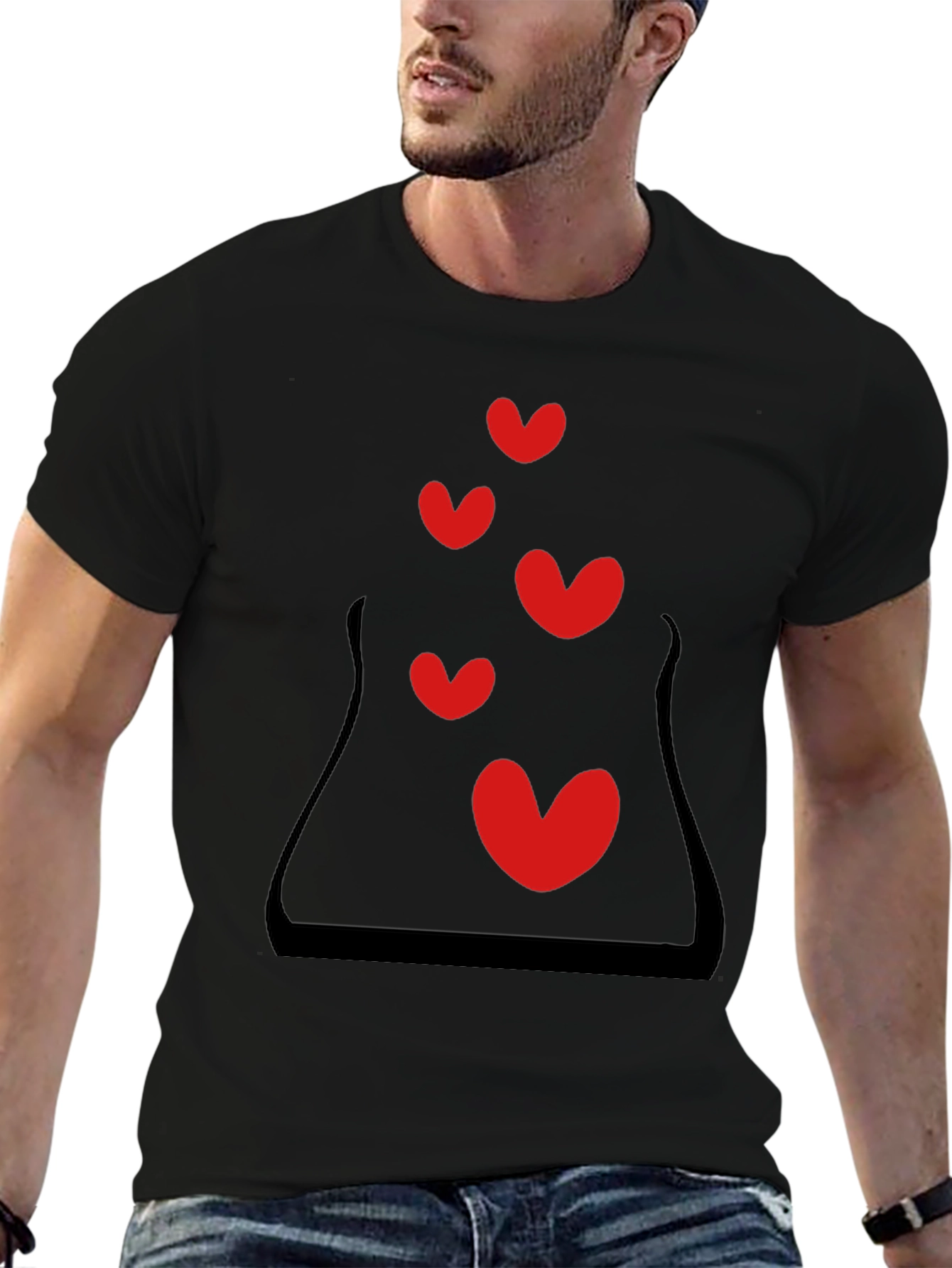 Heart Bubbles Graphic Black T-Shirt