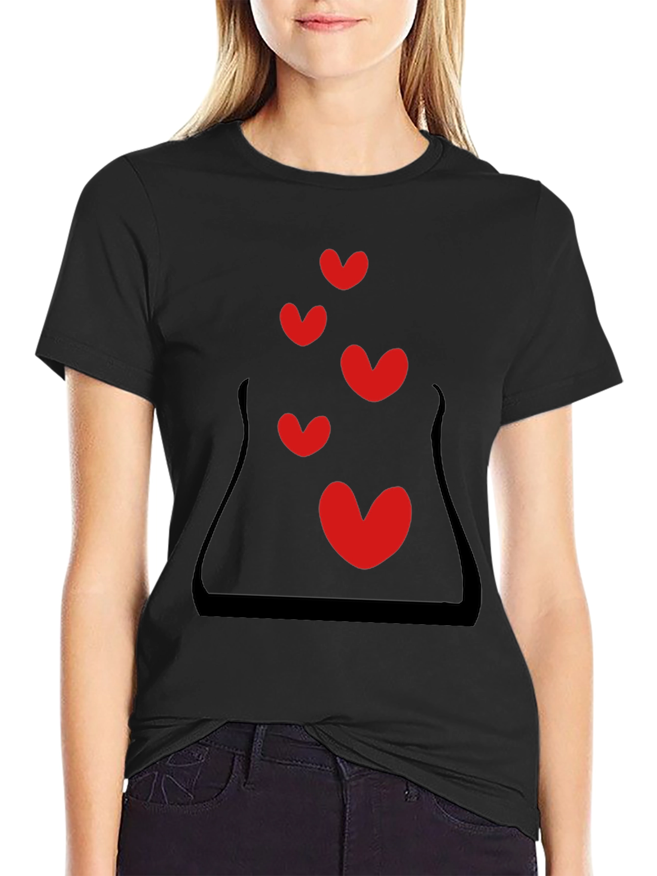 Heart Bubbles Graphic Black T-Shirt