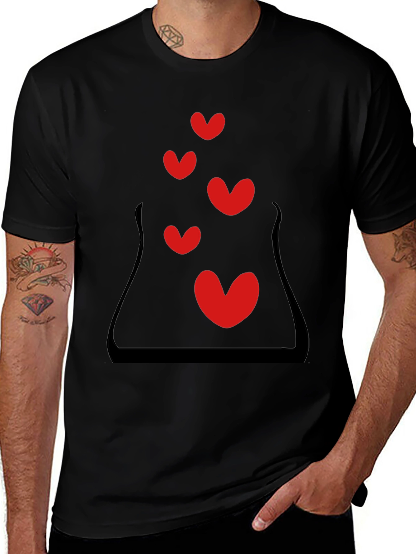 Heart Bubbles Graphic Black T-Shirt