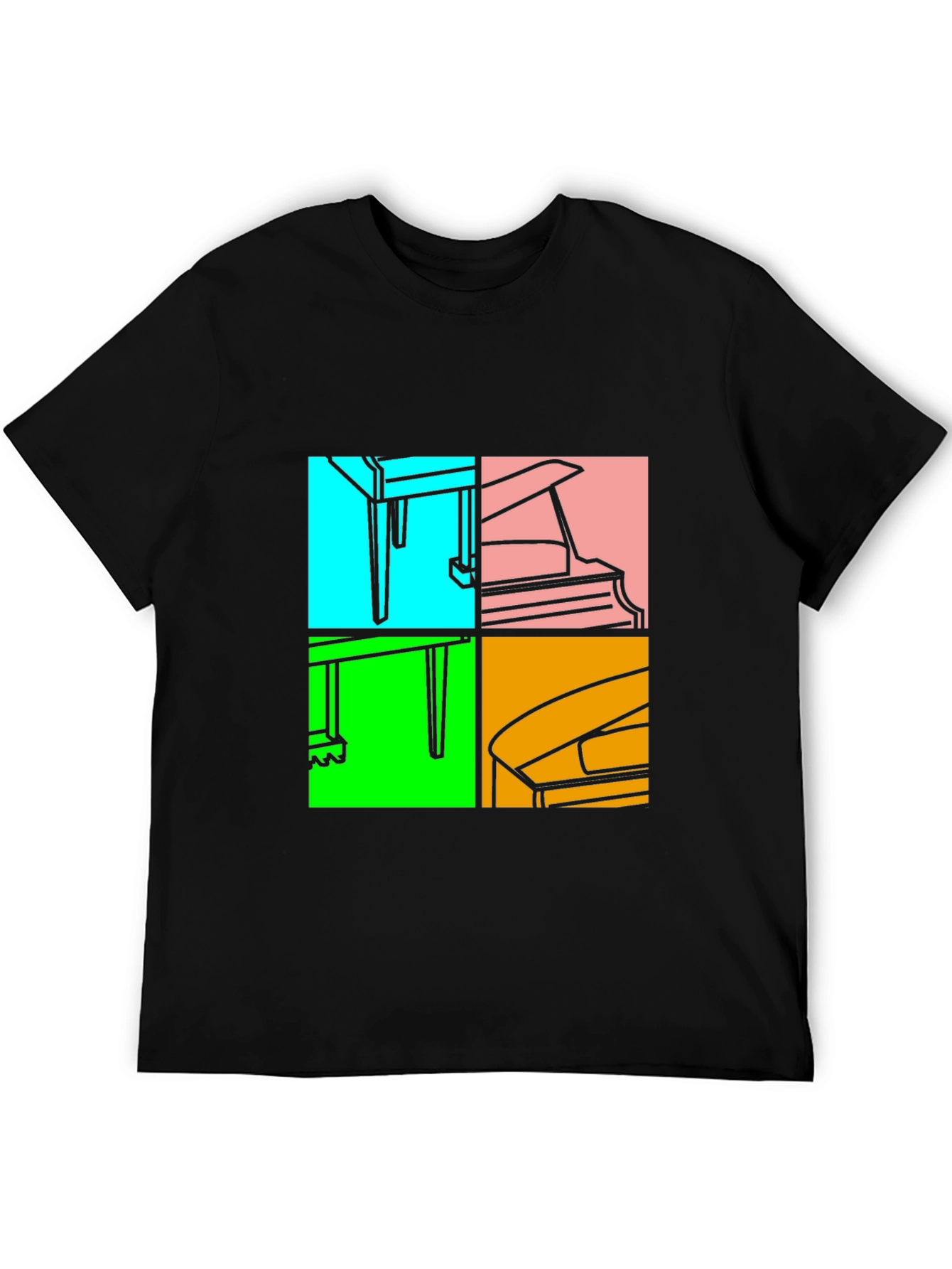Piano Pop Art Black T-Shirt