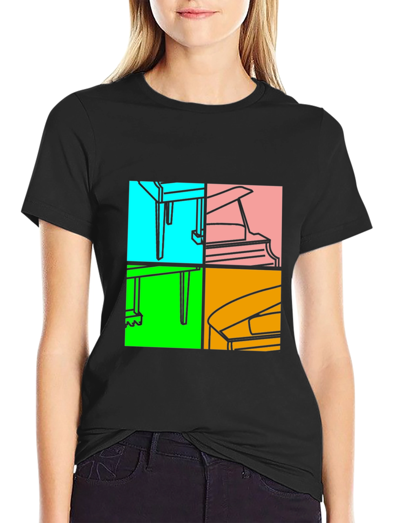 Piano Pop Art Black T-Shirt