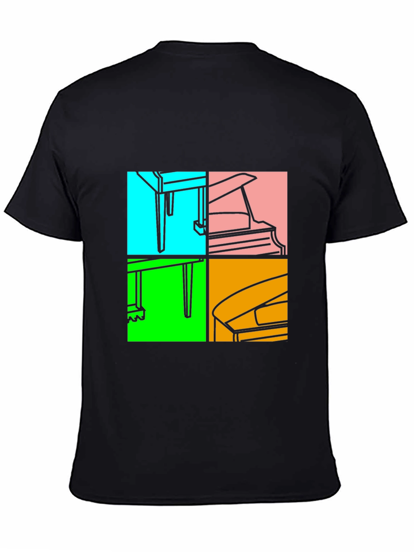 Piano Pop Art Black T-Shirt