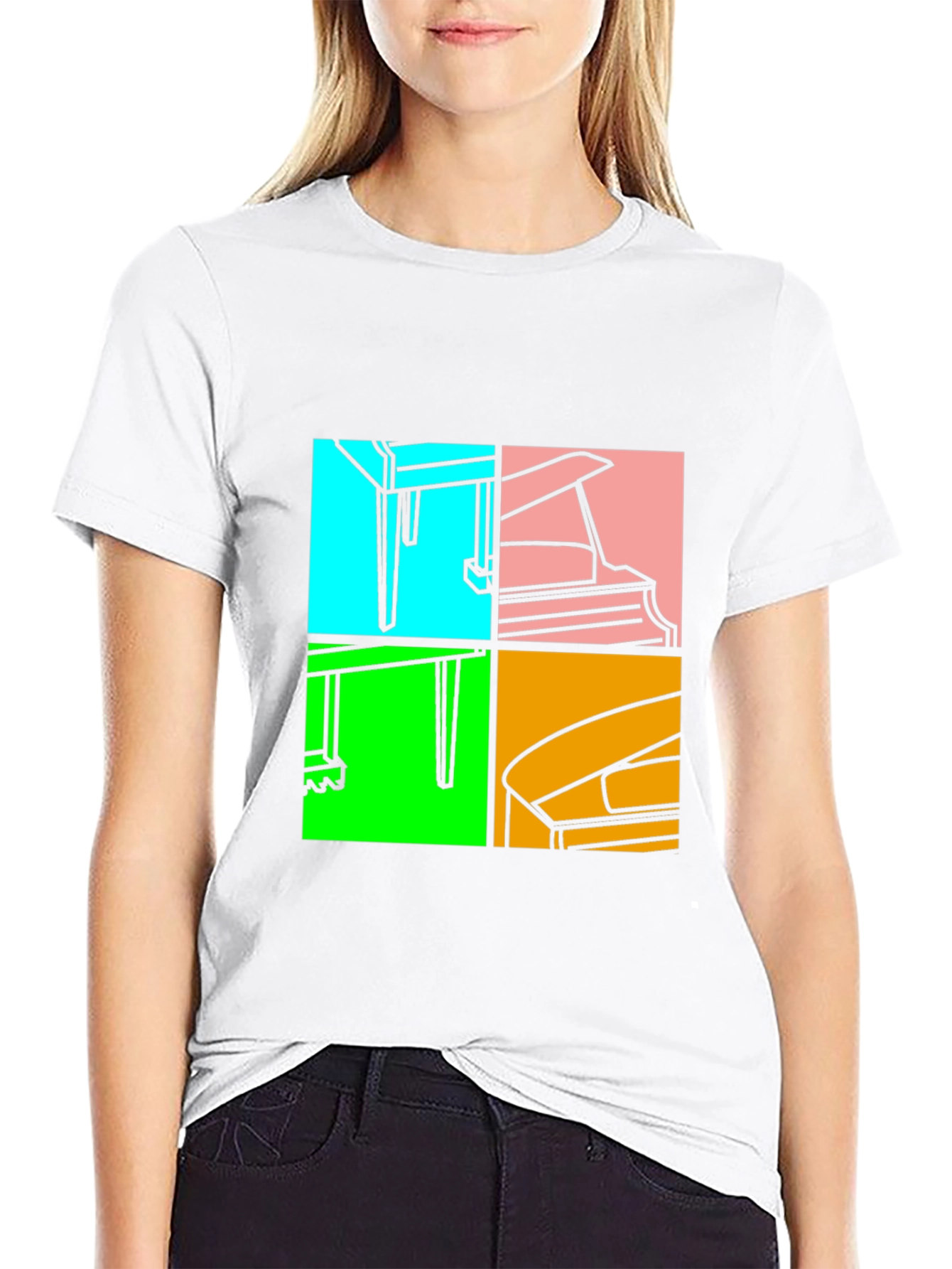 Piano Pop Art Black T-Shirt