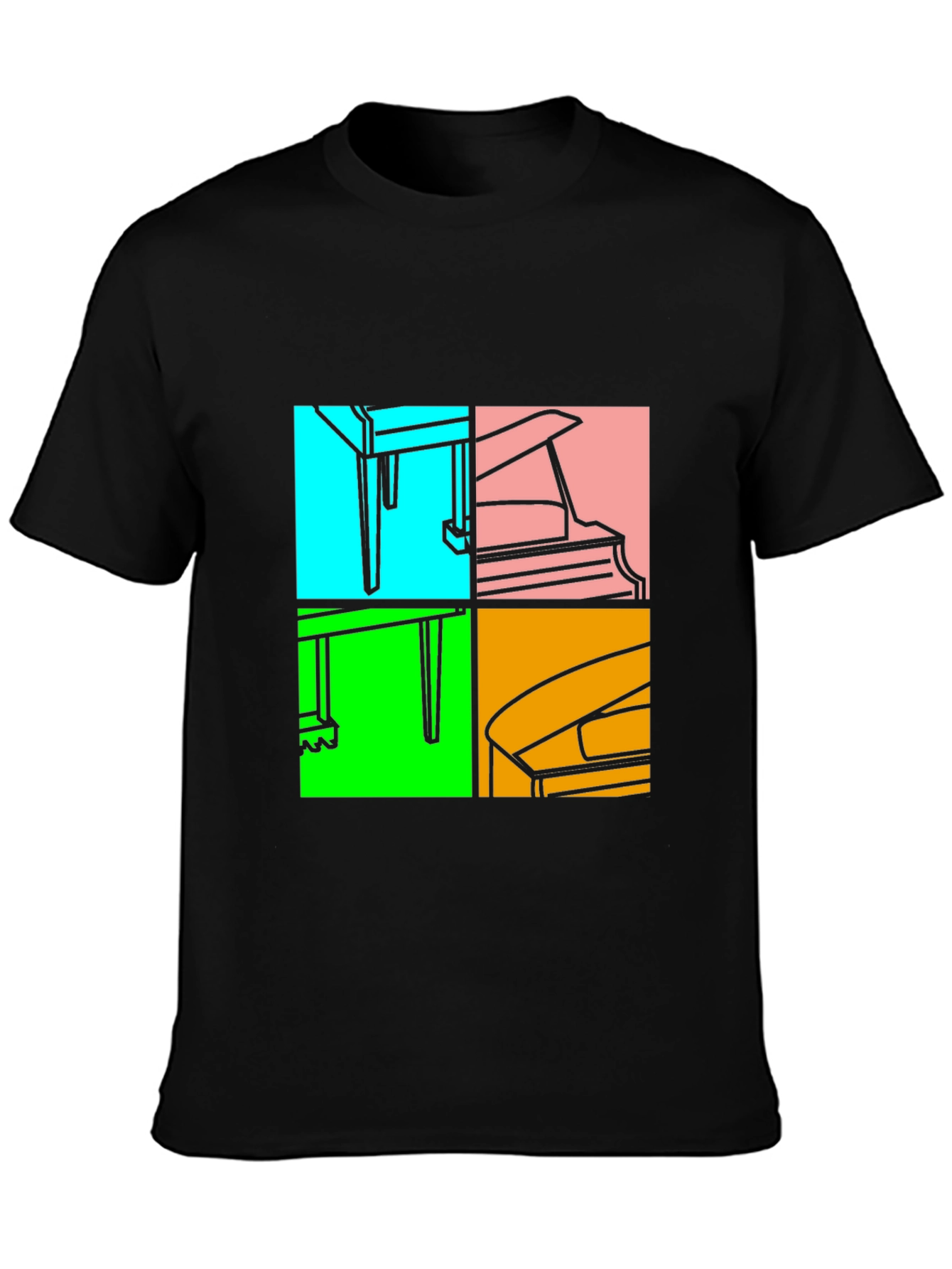 Piano Pop Art Black T-Shirt