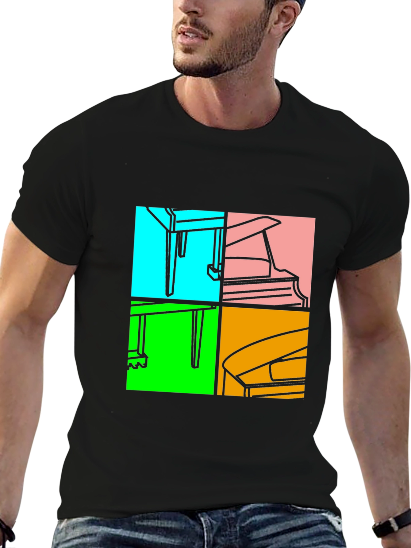 Piano Pop Art Black T-Shirt