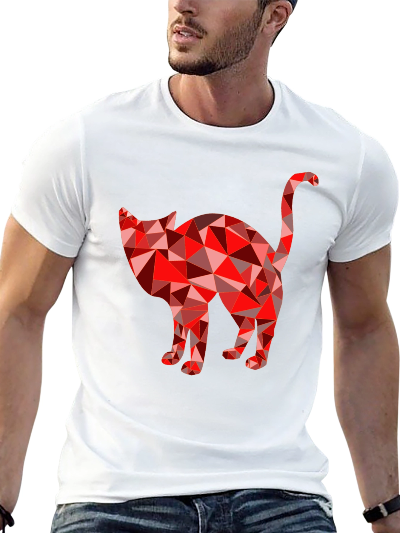 Geometric Cat Graphic T-Shirt - Modern Tee