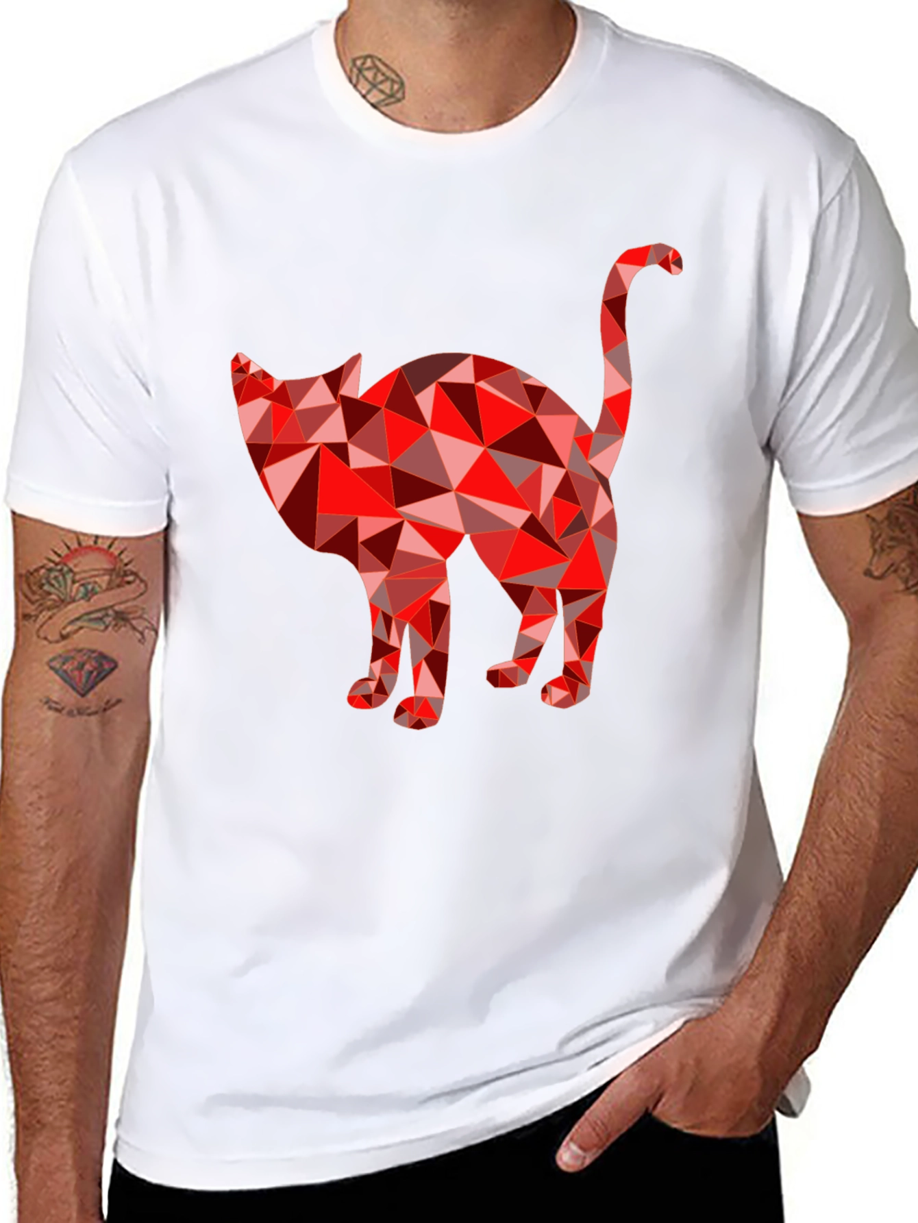 Geometric Cat Graphic T-Shirt - Modern Tee