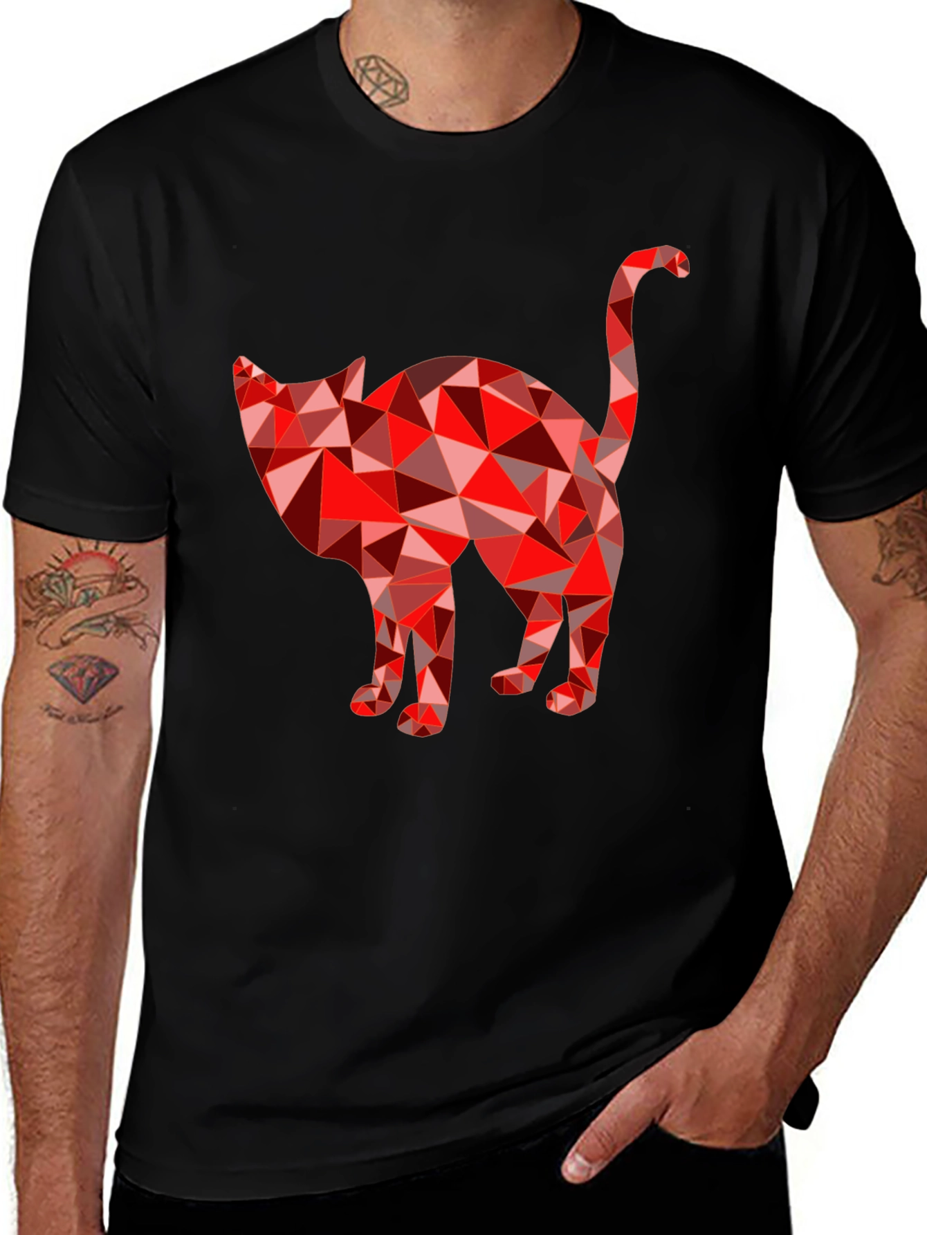 Geometric Cat Graphic T-Shirt - Modern Tee