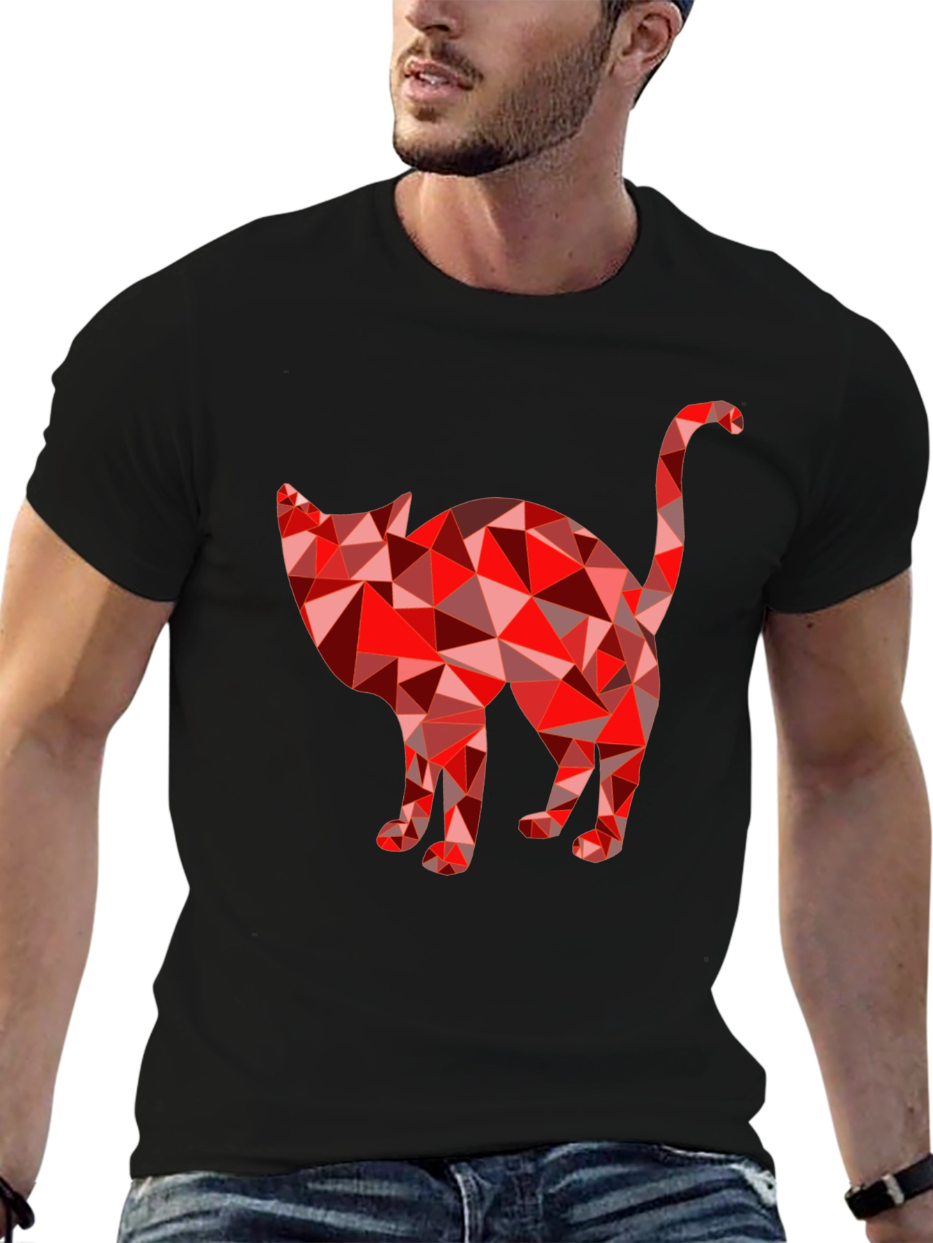 Geometric Cat Graphic T-Shirt - Modern Tee