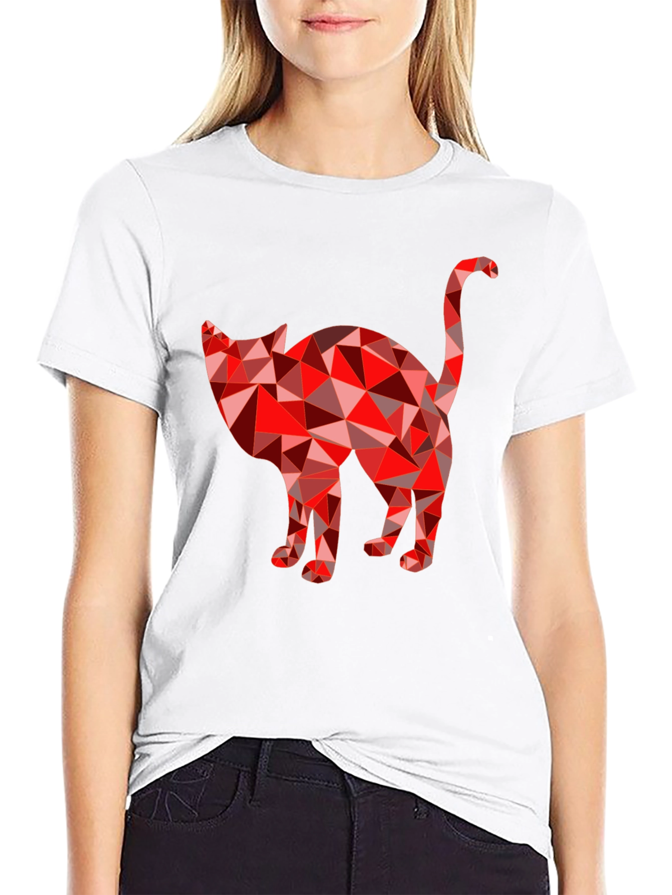 Geometric Cat Graphic T-Shirt - Modern Tee