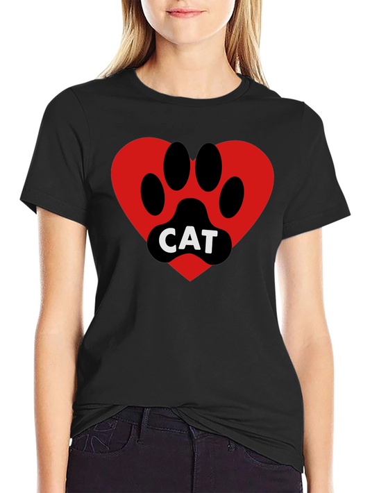Cat Paw Heart T-Shirt - Black Cotton Blend Tee