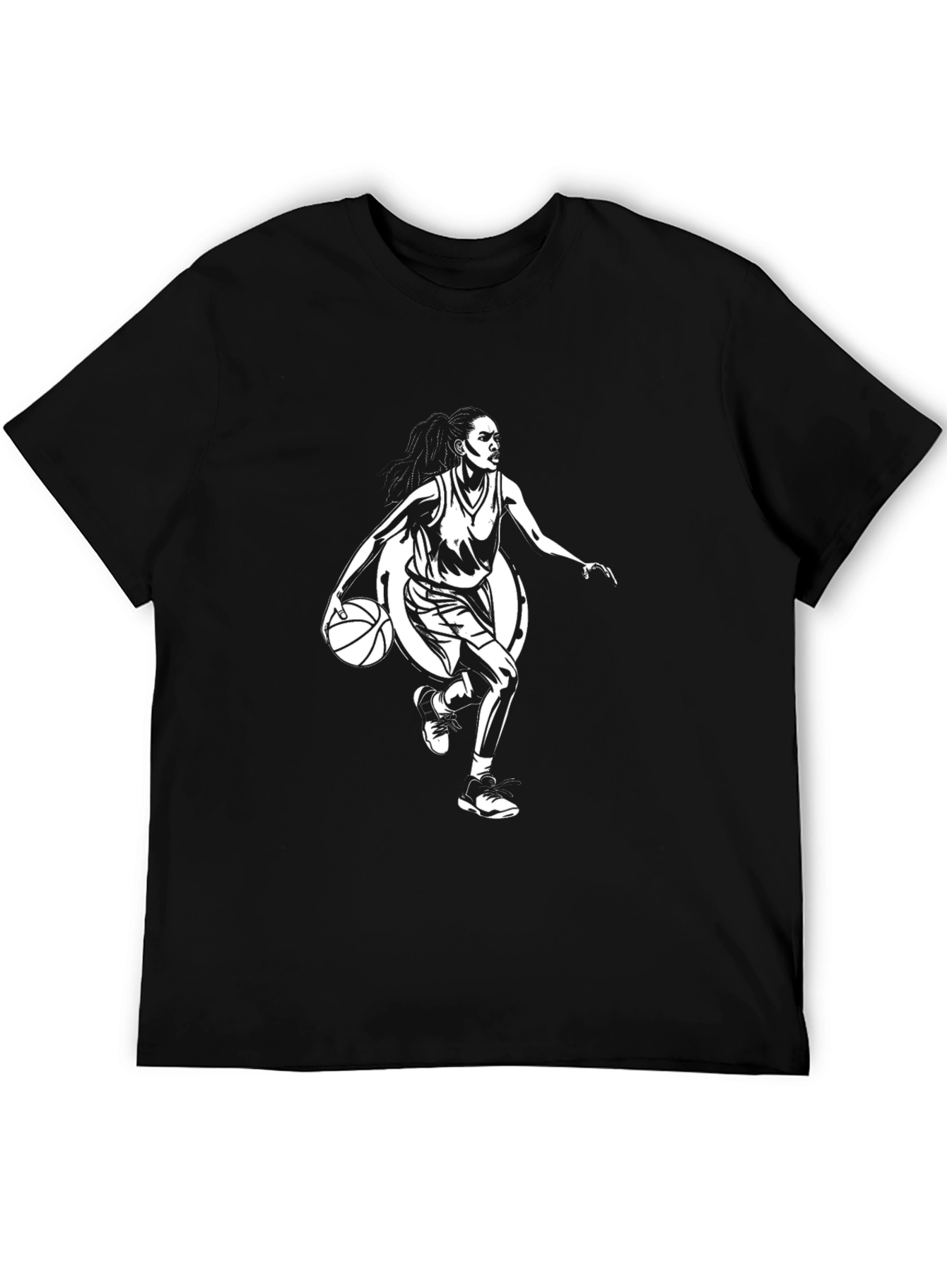 Graphic Tee: Woman Basketball Player Black T-Shirt