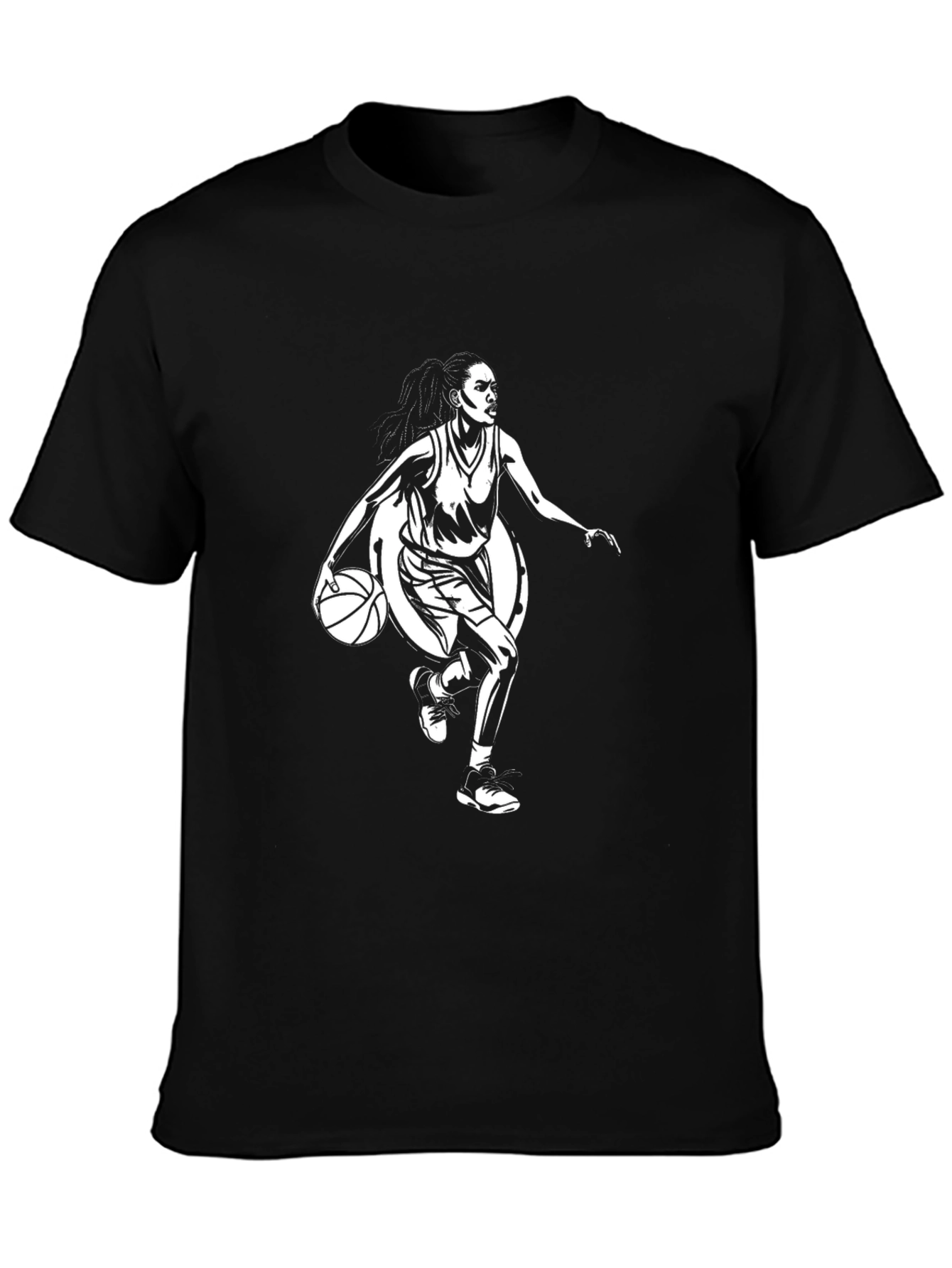 Graphic Tee: Woman Basketball Player Black T-Shirt