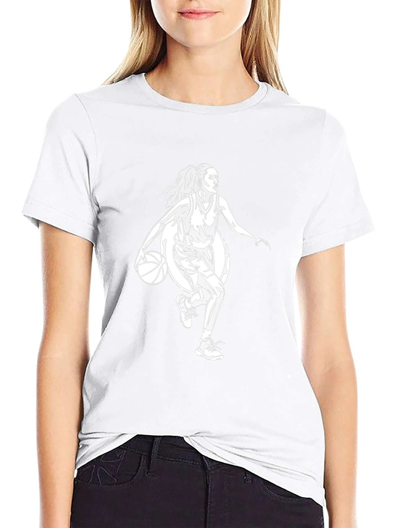 Graphic Tee: Woman Basketball Player Black T-Shirt