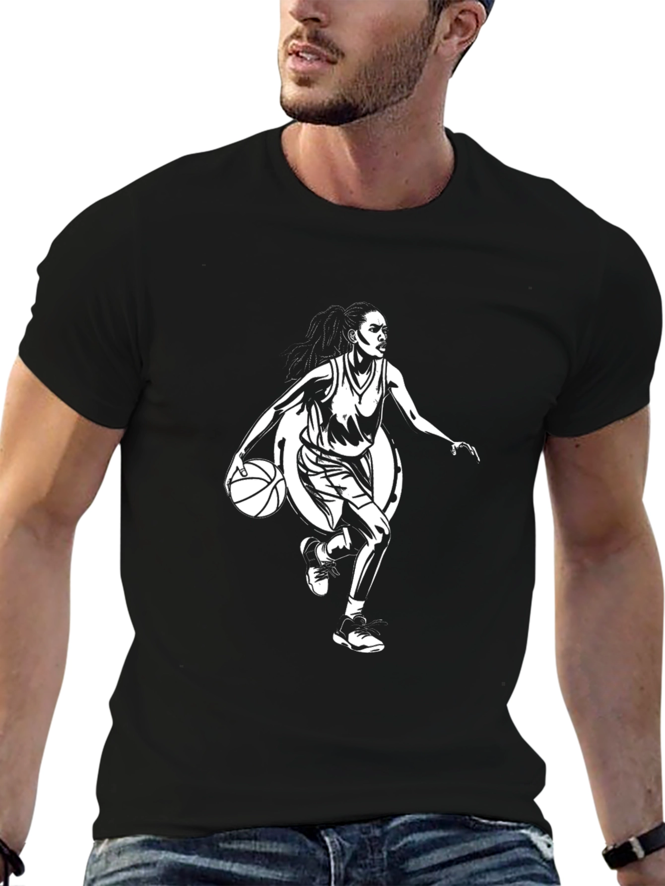 Graphic Tee: Woman Basketball Player Black T-Shirt