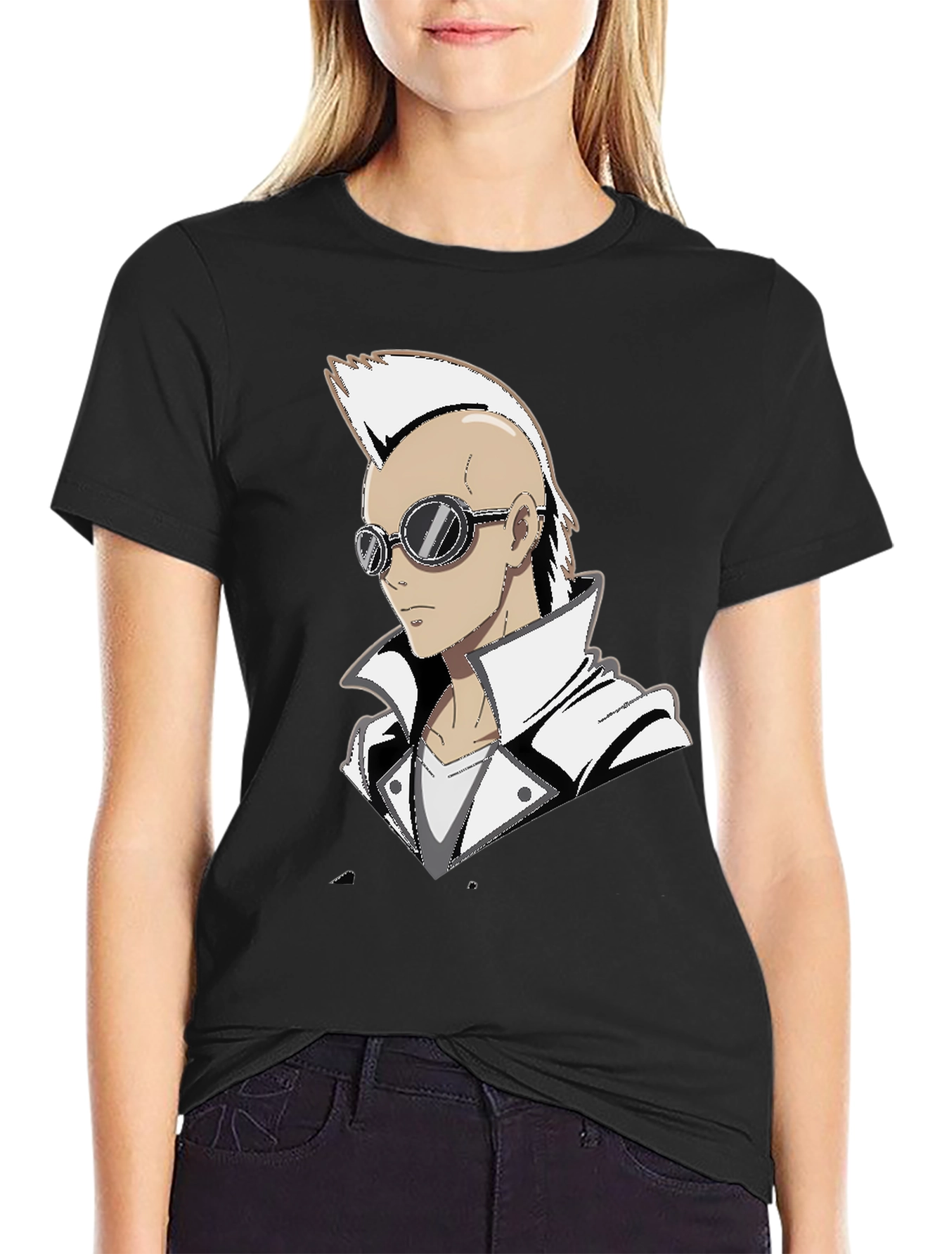 Anime Punk Graphic Tee - Black Cotton Shirt