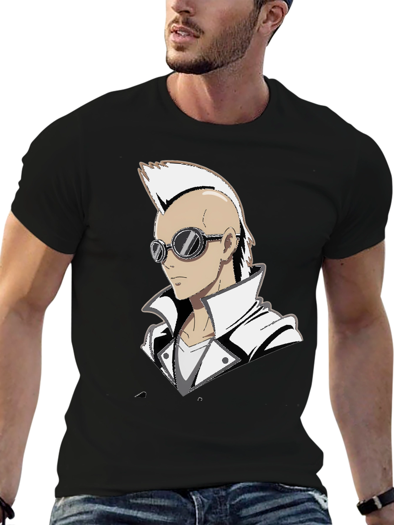 Anime Punk Graphic Tee - Black Cotton Shirt