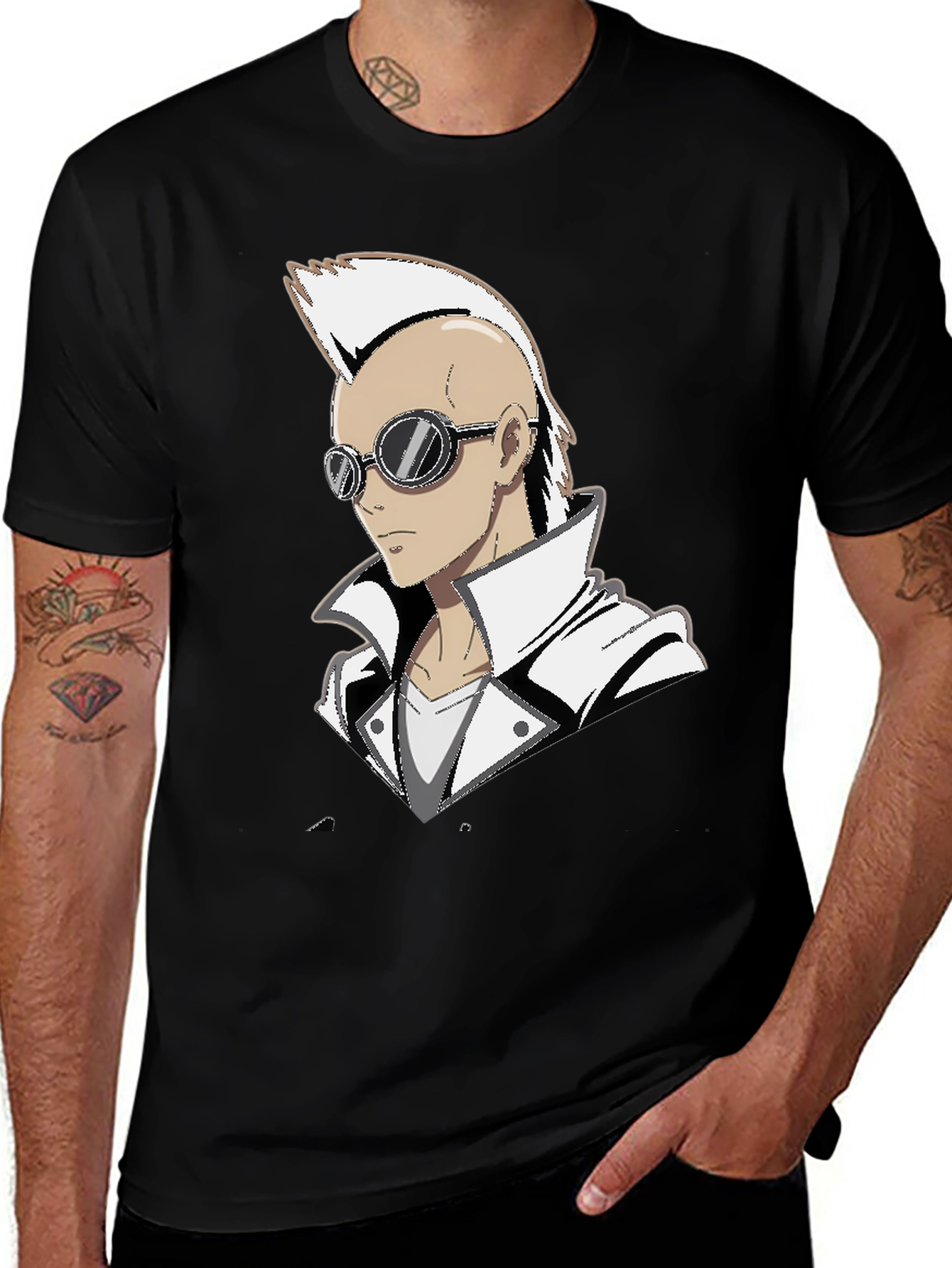 Anime Punk Graphic Tee - Black Cotton Shirt