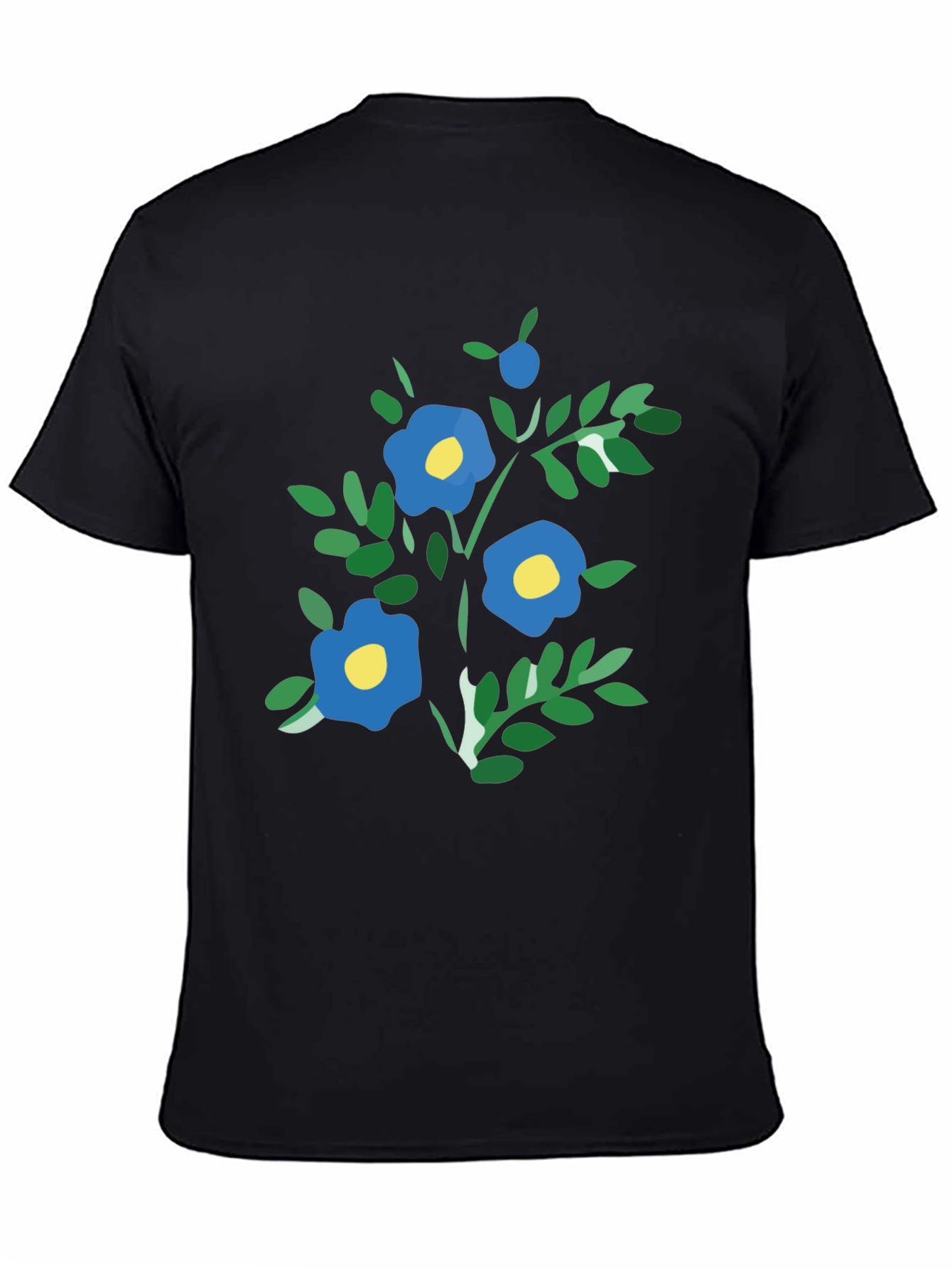 Black T-Shirt with Blue Floral Print