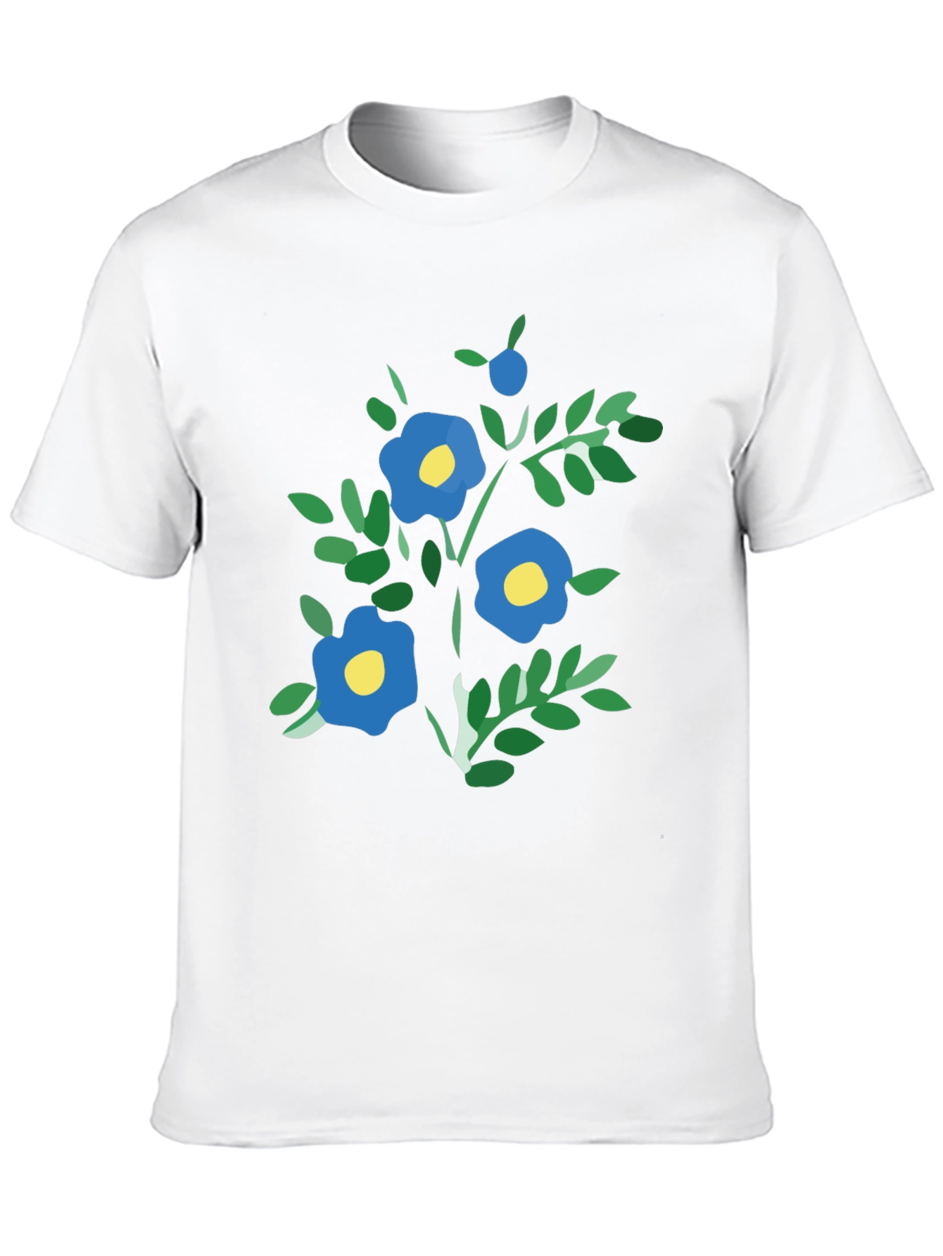 Black T-Shirt with Blue Floral Print