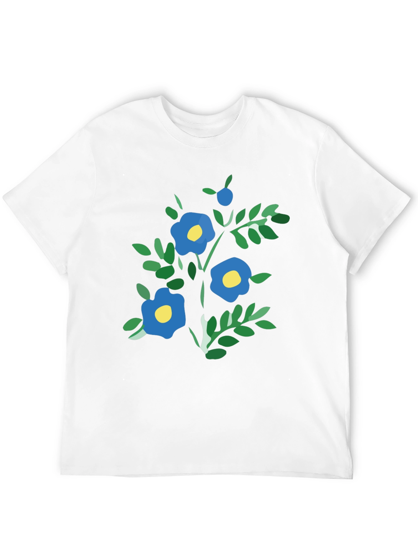 Black T-Shirt with Blue Floral Print