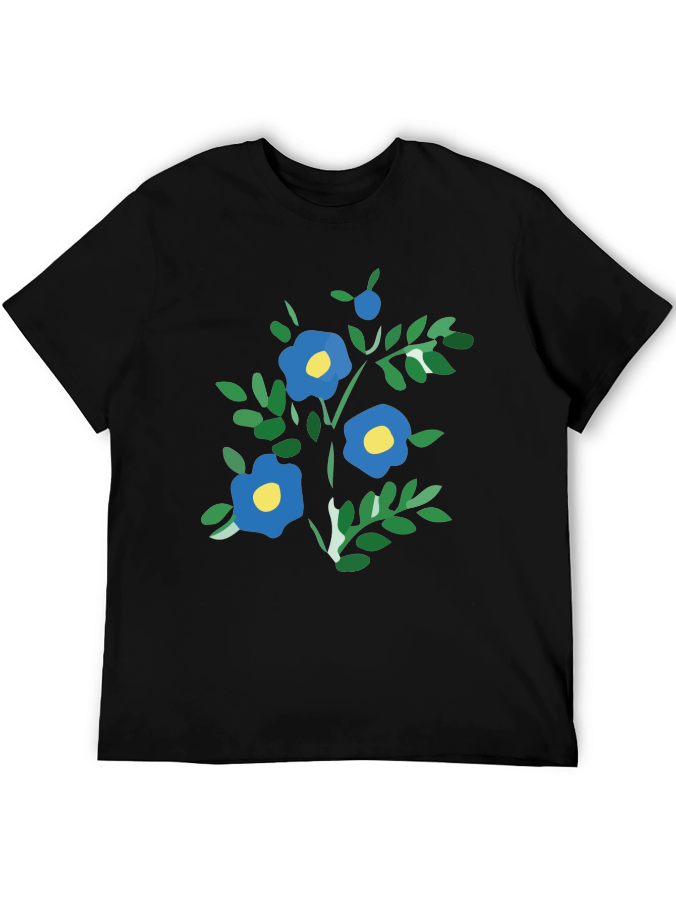 Black T-Shirt with Blue Floral Print