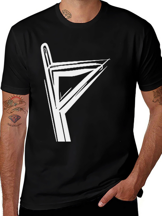 Graphic Tee with White Rune Design - Black