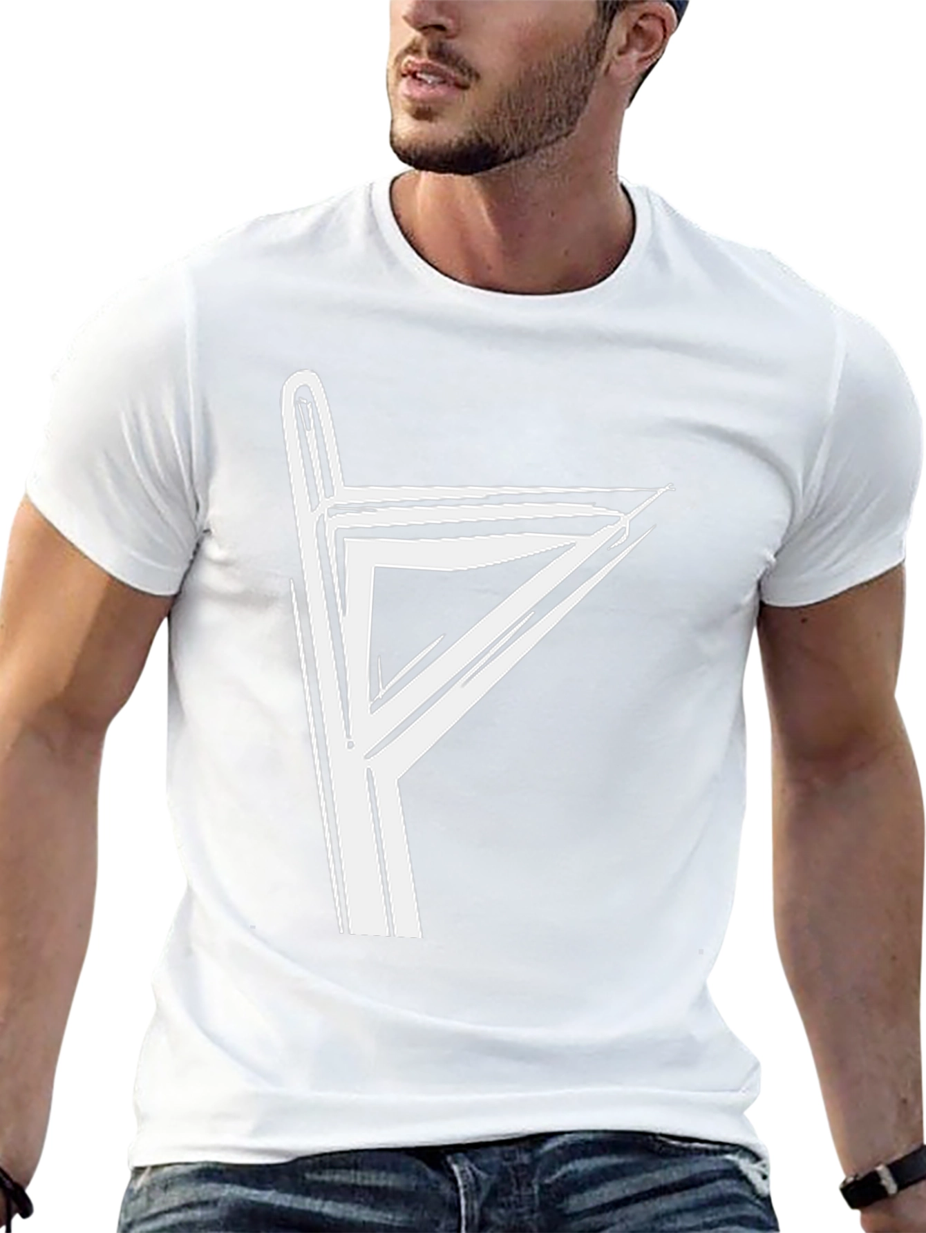 Graphic Tee with White Rune Design - Black