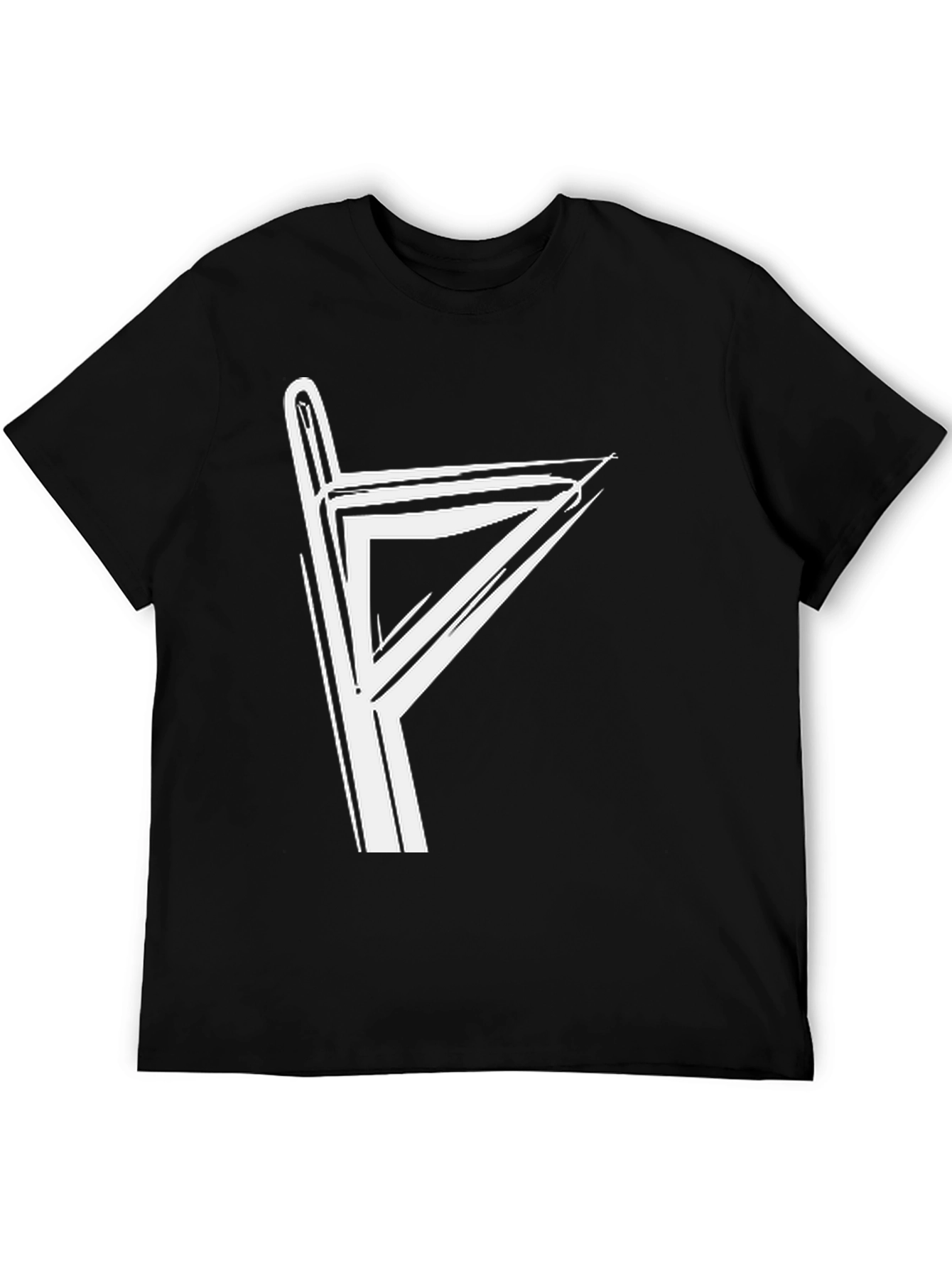 Graphic Tee with White Rune Design - Black