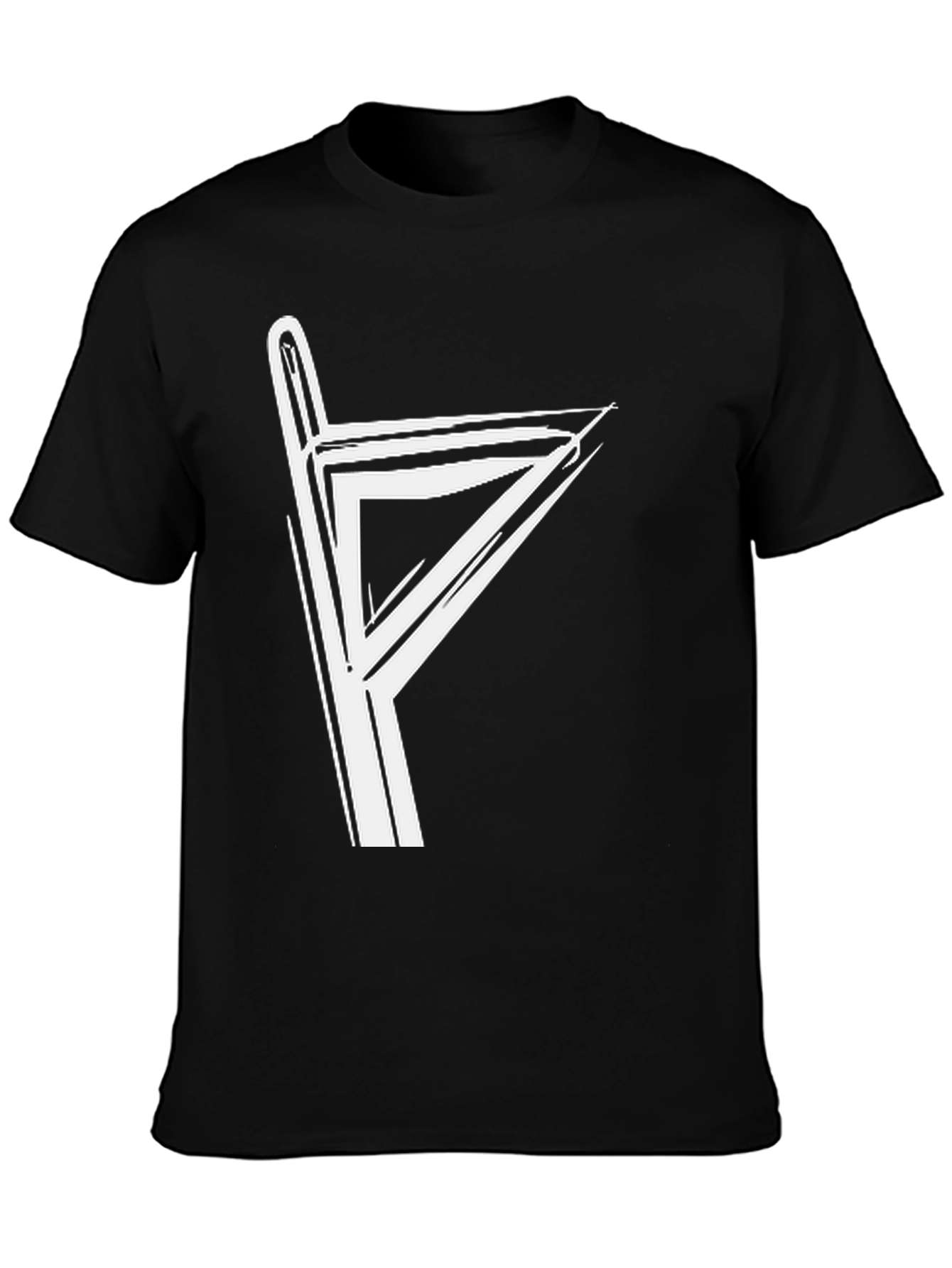 Graphic Tee with White Rune Design - Black