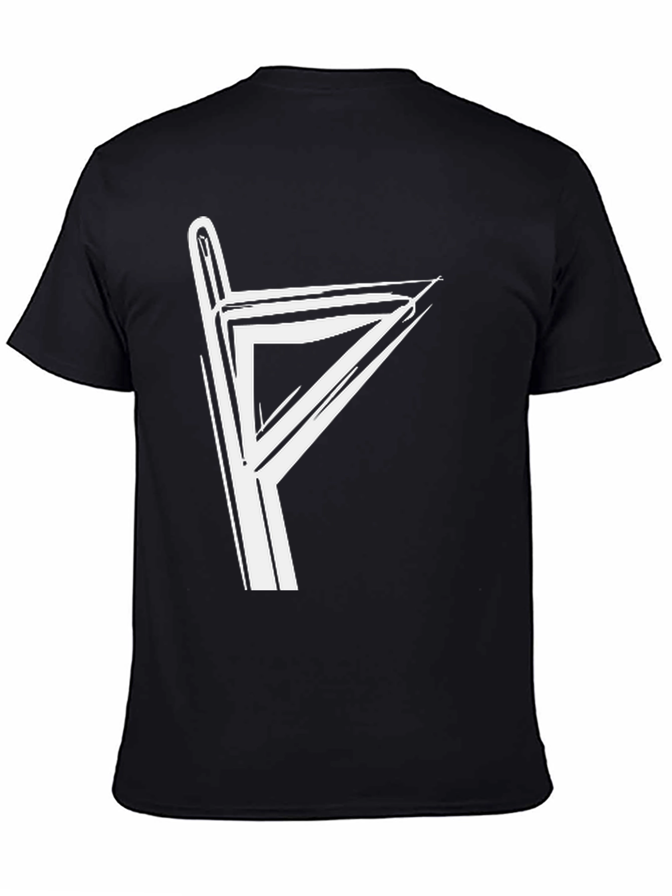 Graphic Tee with White Rune Design - Black
