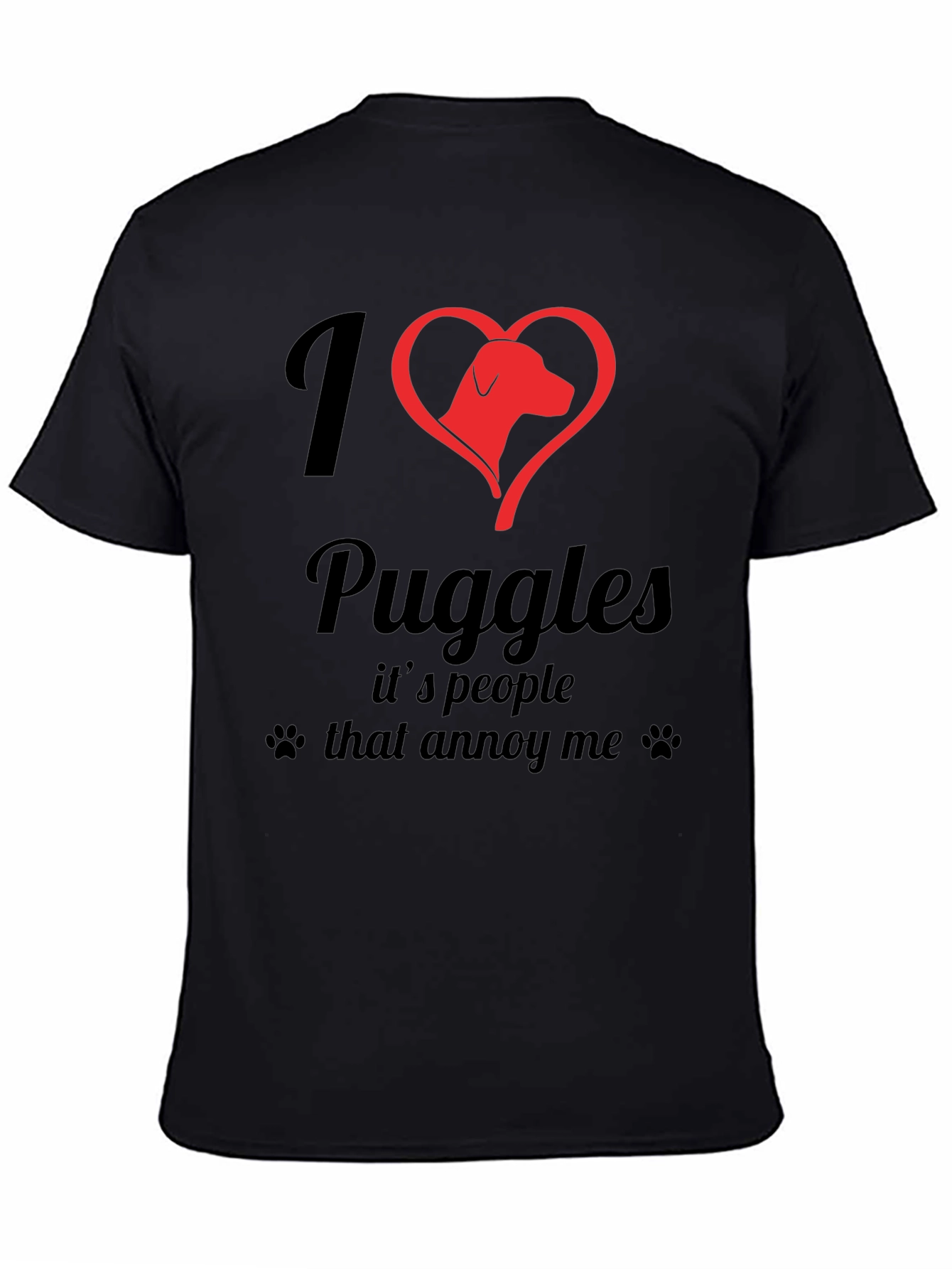 I Heart Puggles Black T-Shirt - Dog Lover Tee