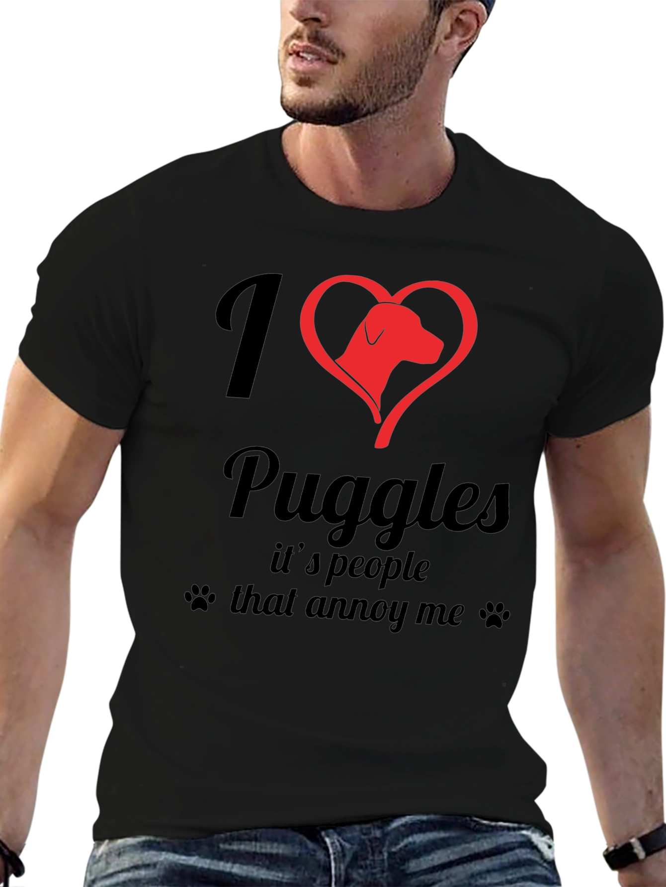 I Heart Puggles Black T-Shirt - Dog Lover Tee