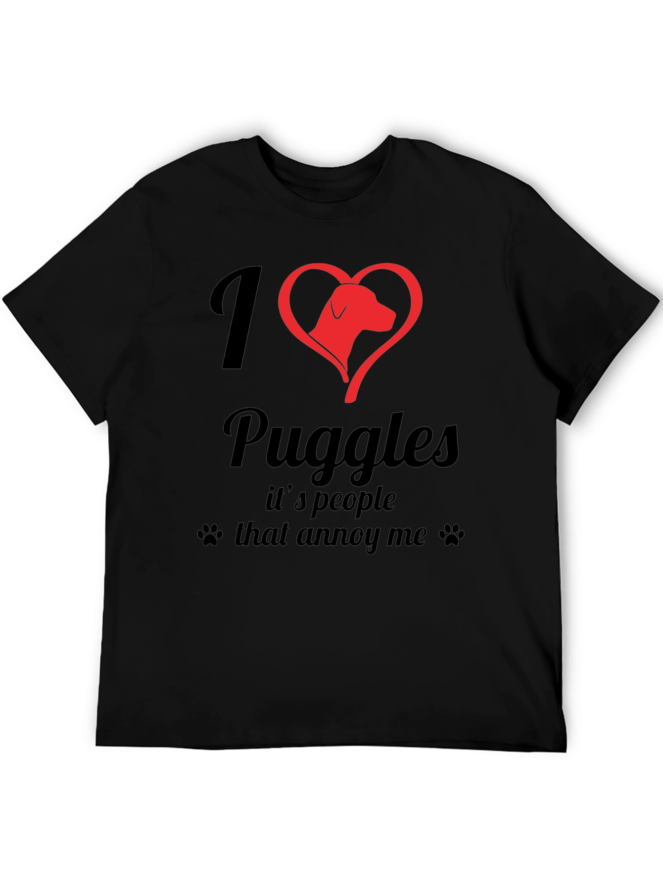 I Heart Puggles Black T-Shirt - Dog Lover Tee