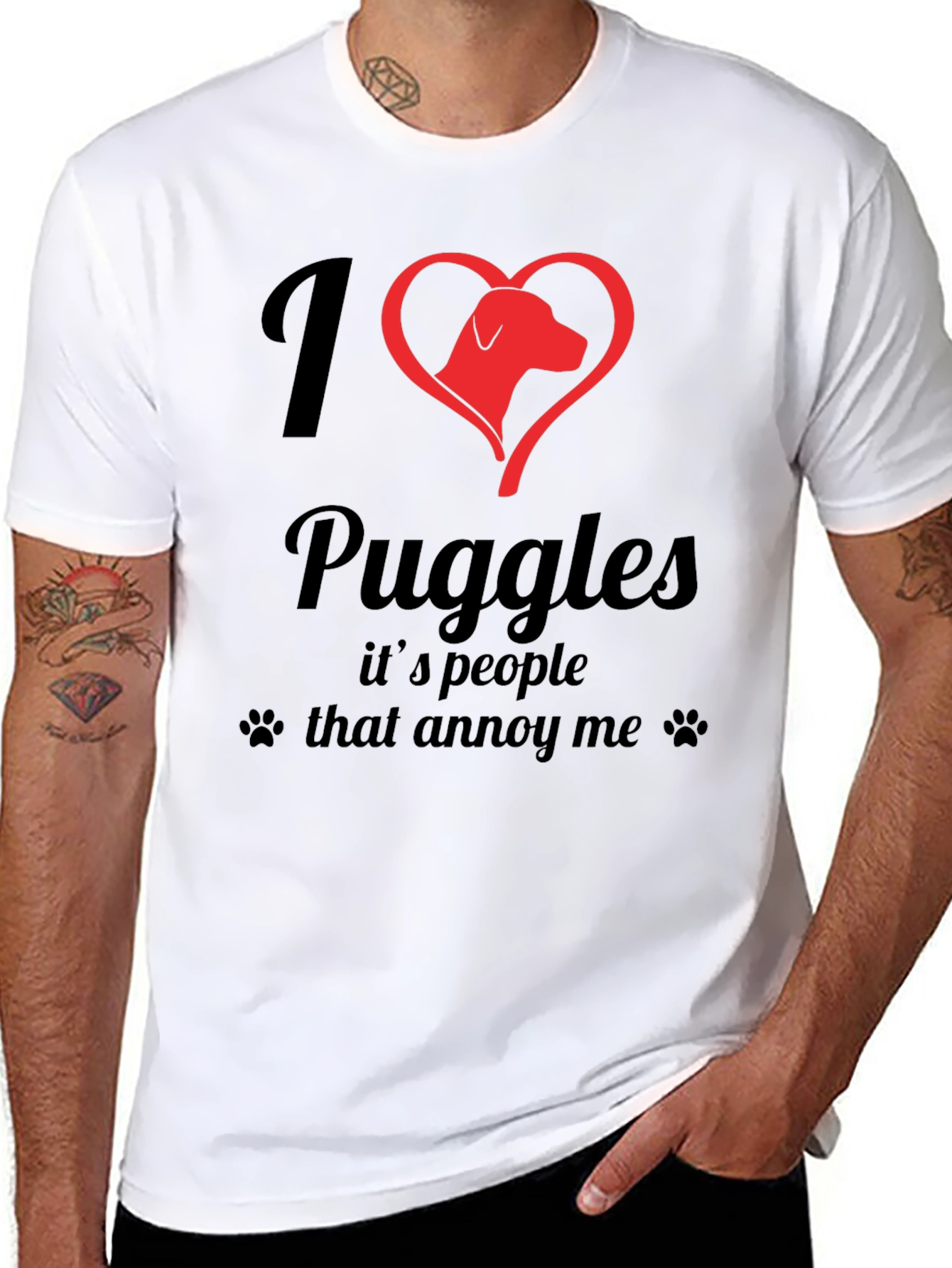 I Heart Puggles Black T-Shirt - Dog Lover Tee