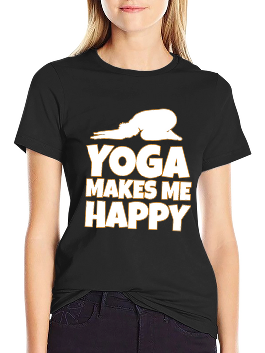 Yoga Makes Me Happy Graphic Tee - Black