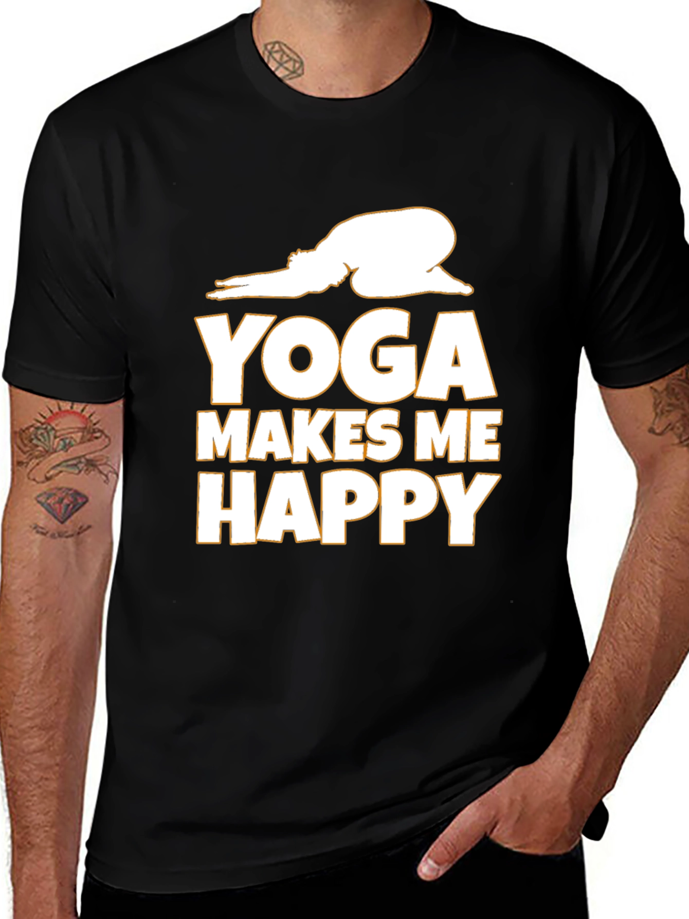 Yoga Makes Me Happy Graphic Tee - Black