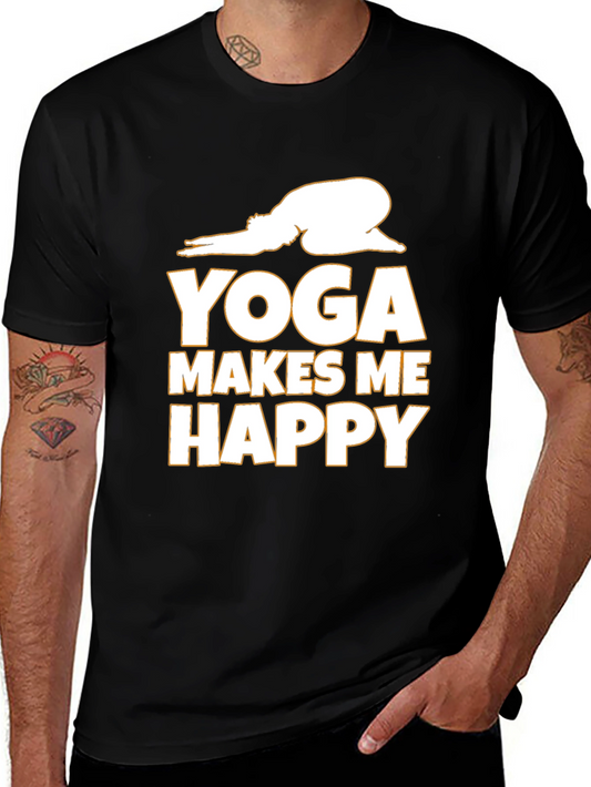 Yoga Makes Me Happy Graphic Tee - Black