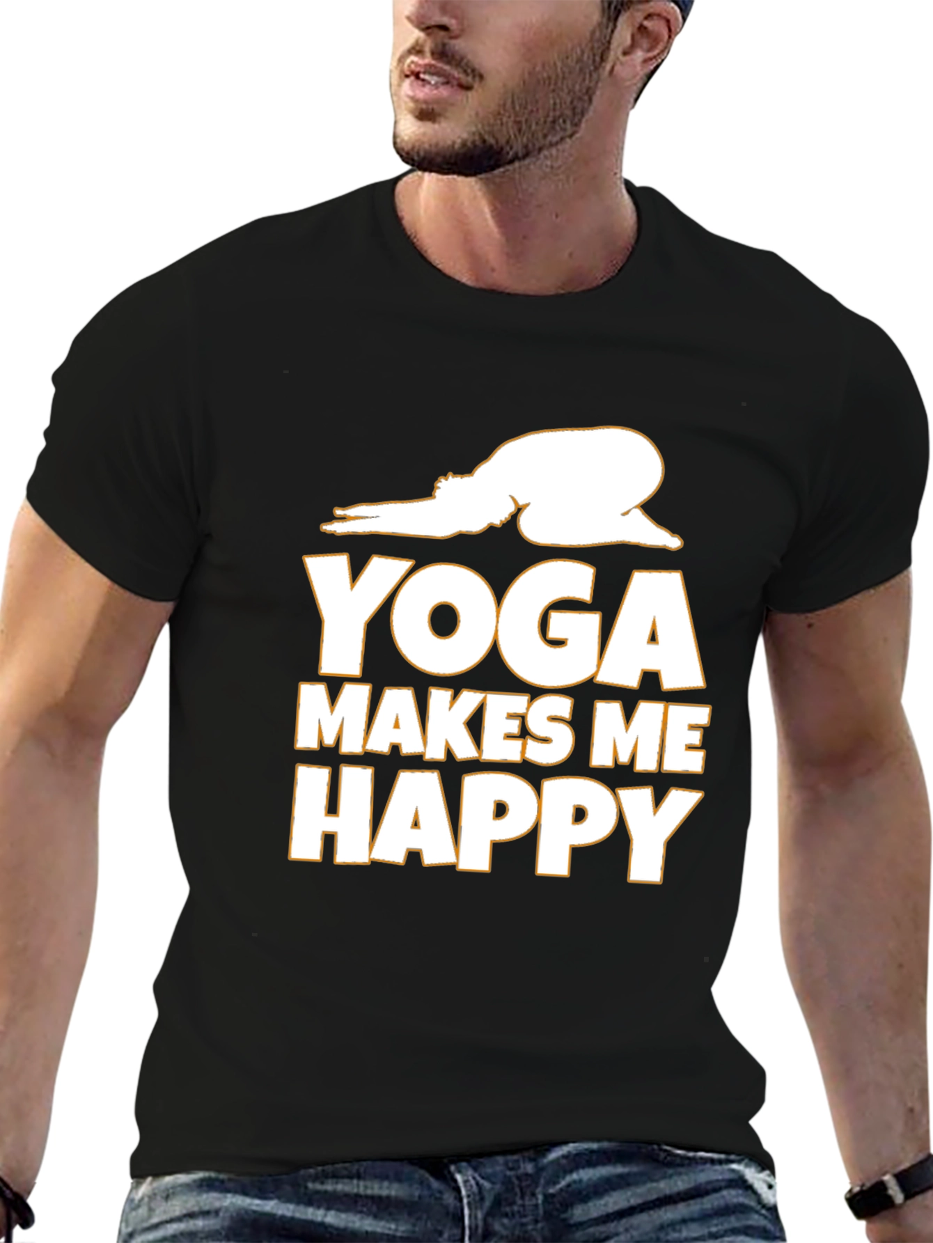 Yoga Makes Me Happy Graphic Tee - Black