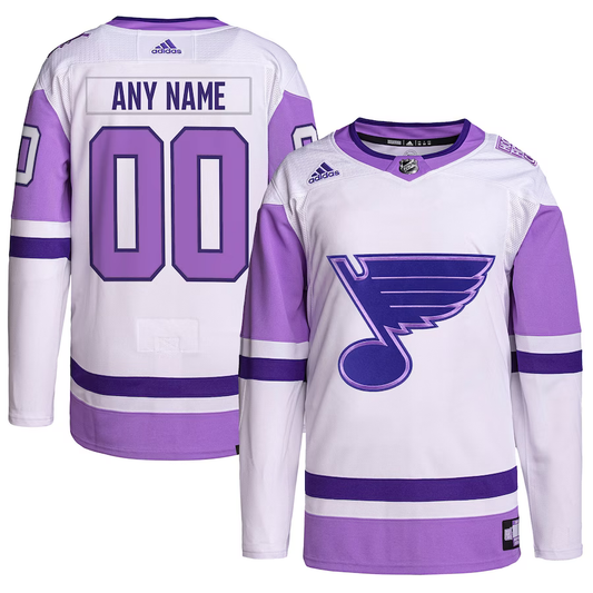 Men's St. Louis Blues White/Purple Hockey Fights Cancer Primegreen Authentic Custom Jerseys