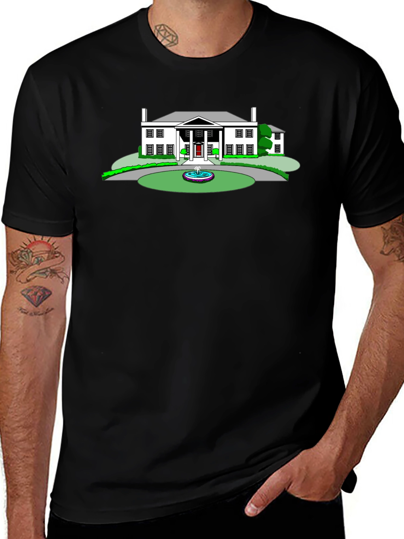 Mansion Graphic Tee - Black Crew Neck T-Shirt