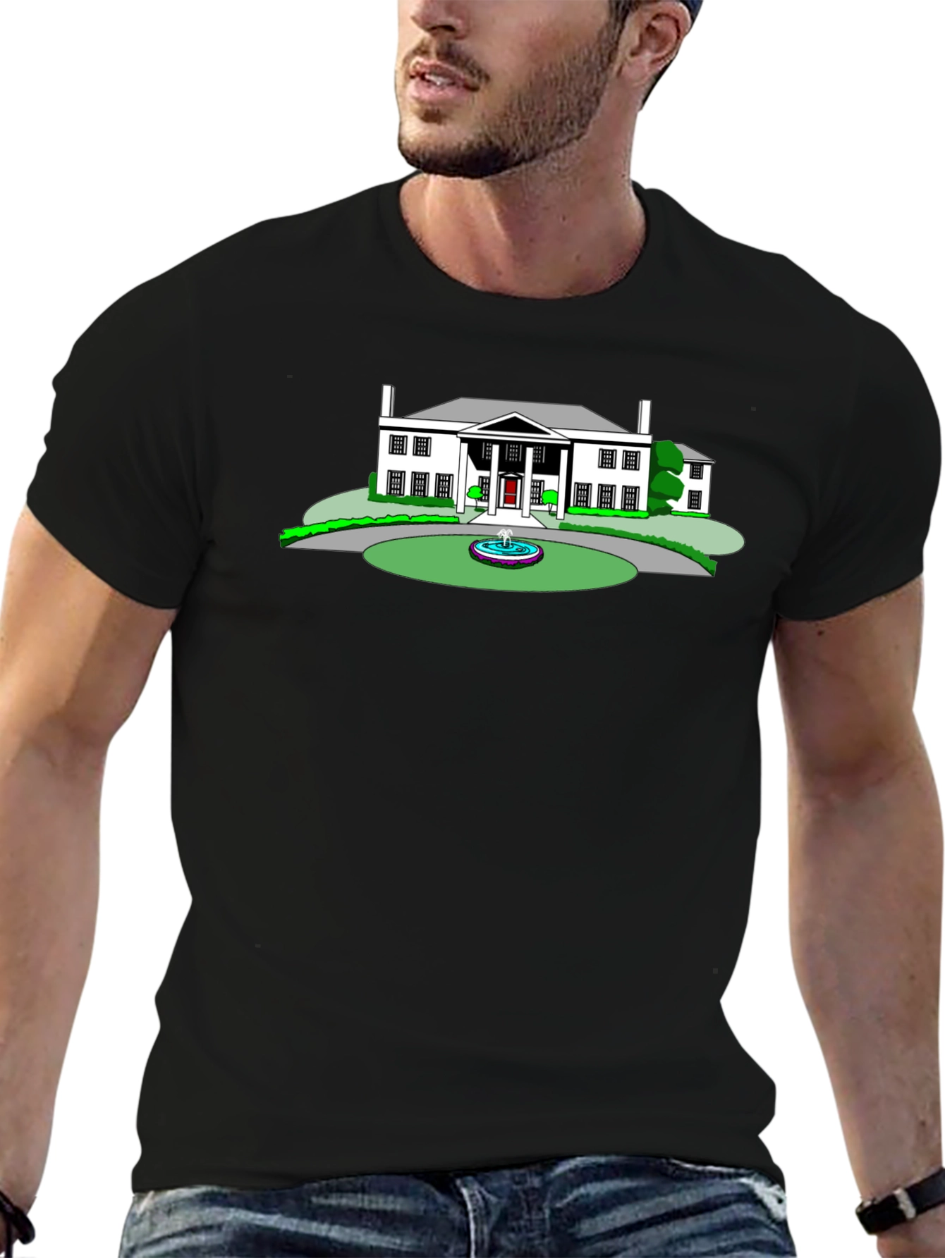 Mansion Graphic Tee - Black Crew Neck T-Shirt
