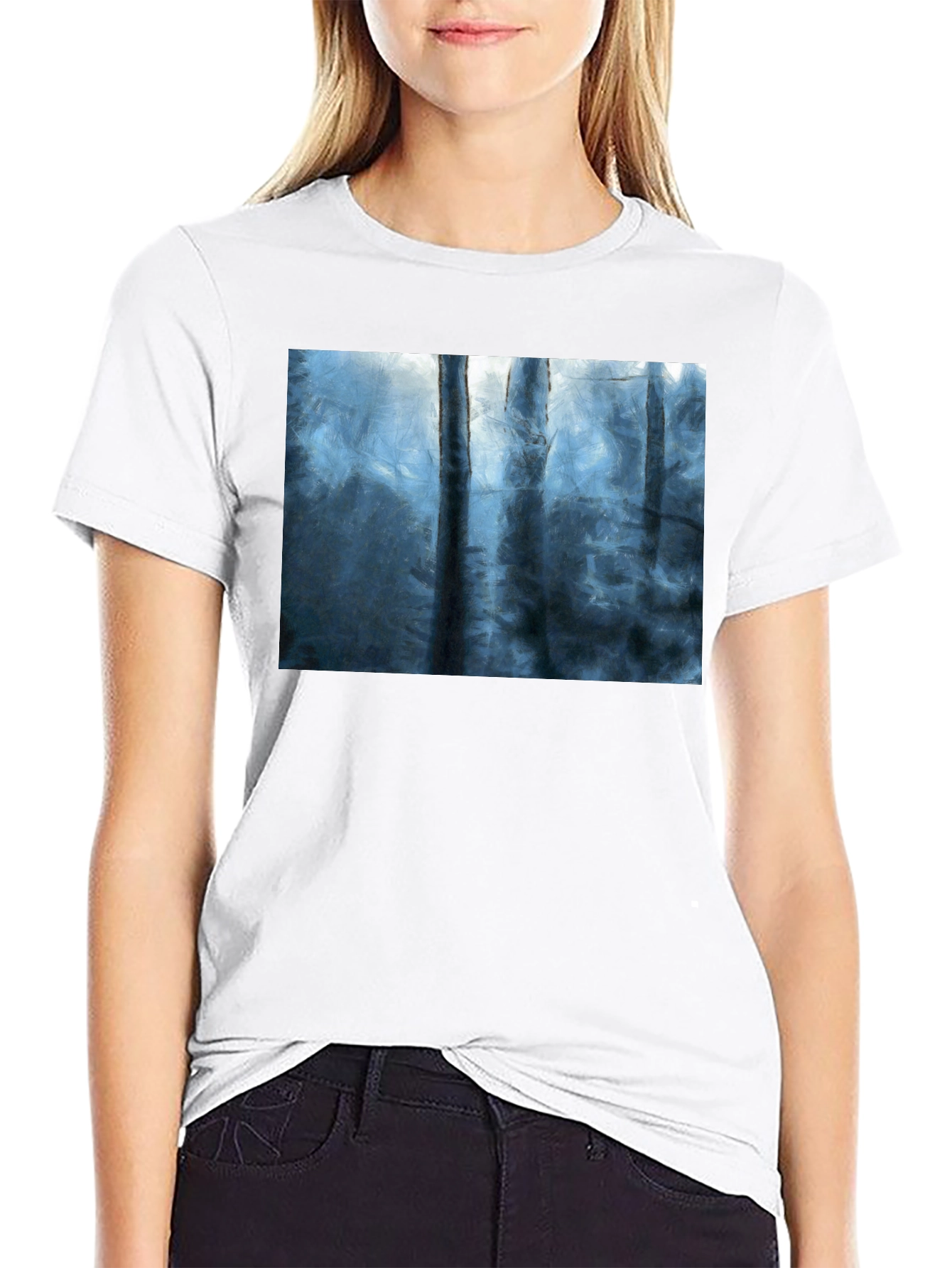 Abstract Forest Print Black T-Shirt
