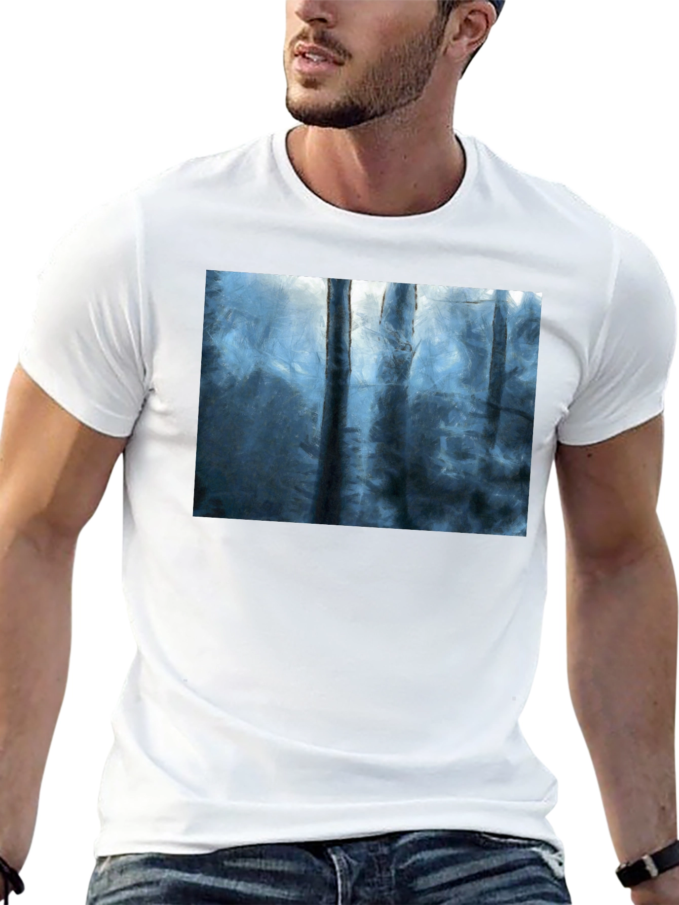 Abstract Forest Print Black T-Shirt