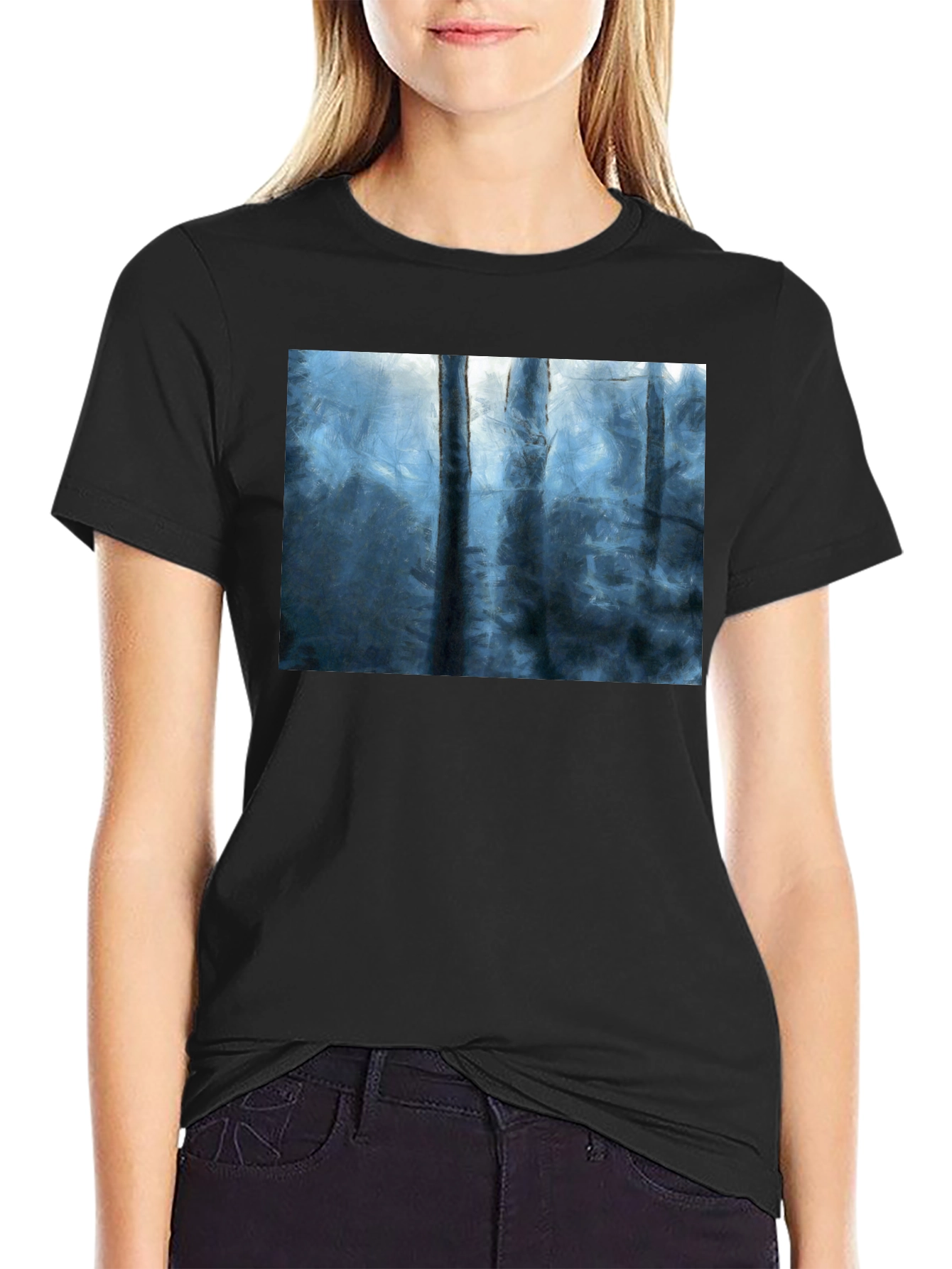 Abstract Forest Print Black T-Shirt