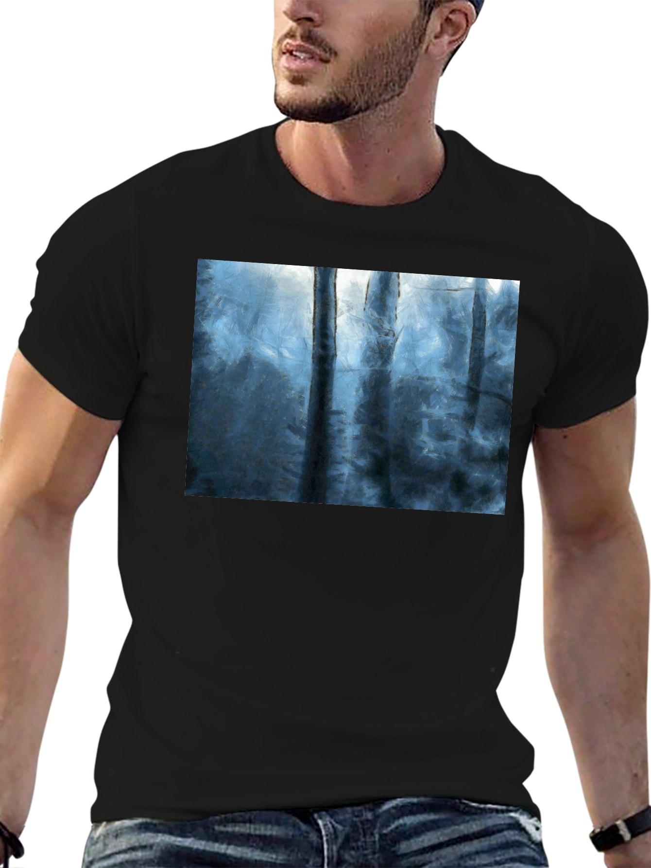 Abstract Forest Print Black T-Shirt