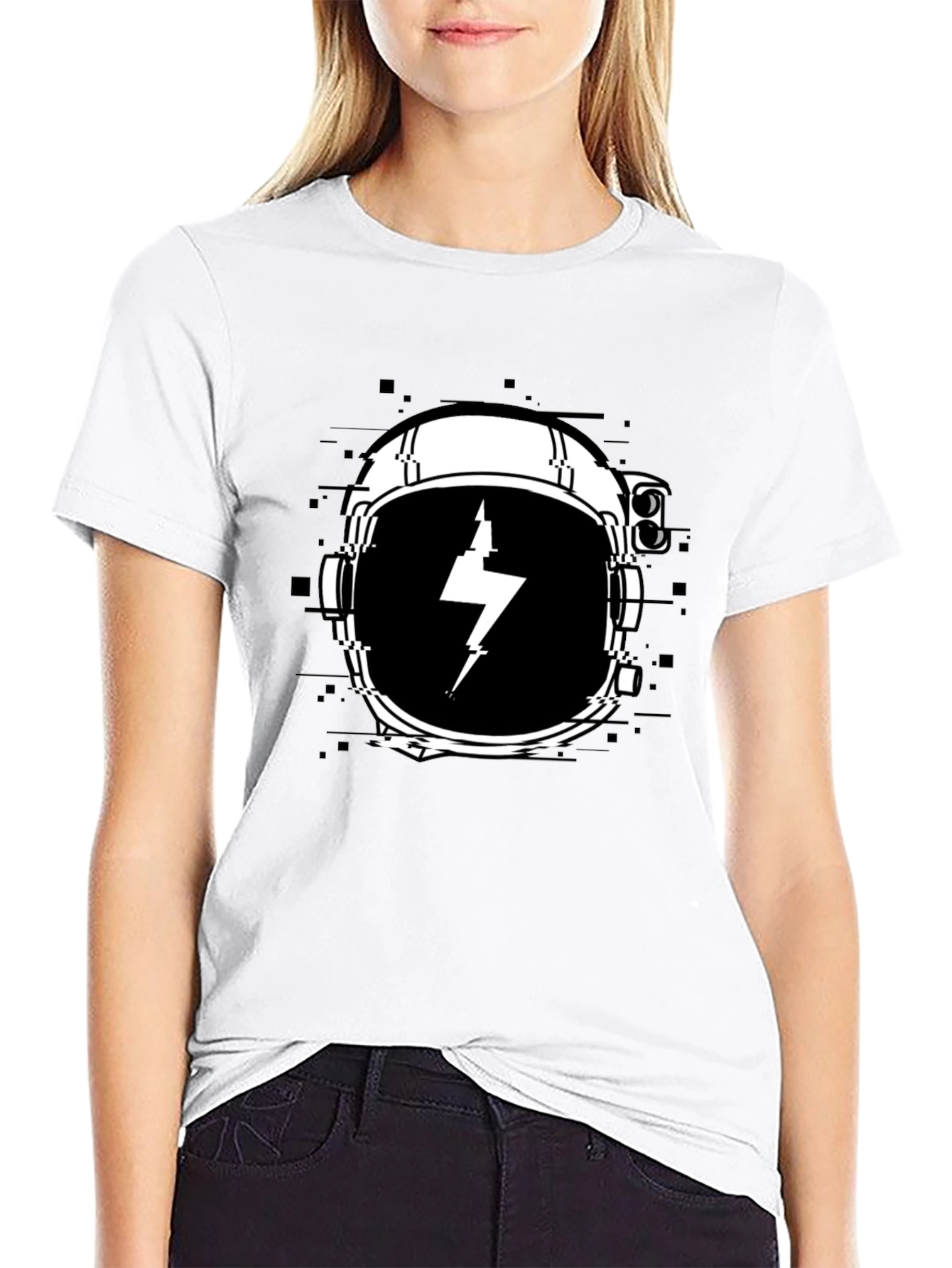 Astronaut Helmet Lightning Bolt Black T-Shirt