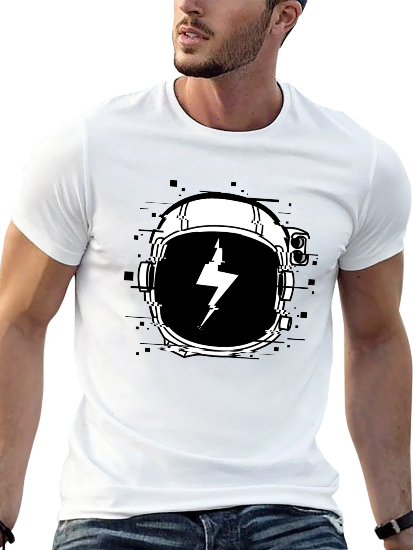 Astronaut Helmet Lightning Bolt Black T-Shirt