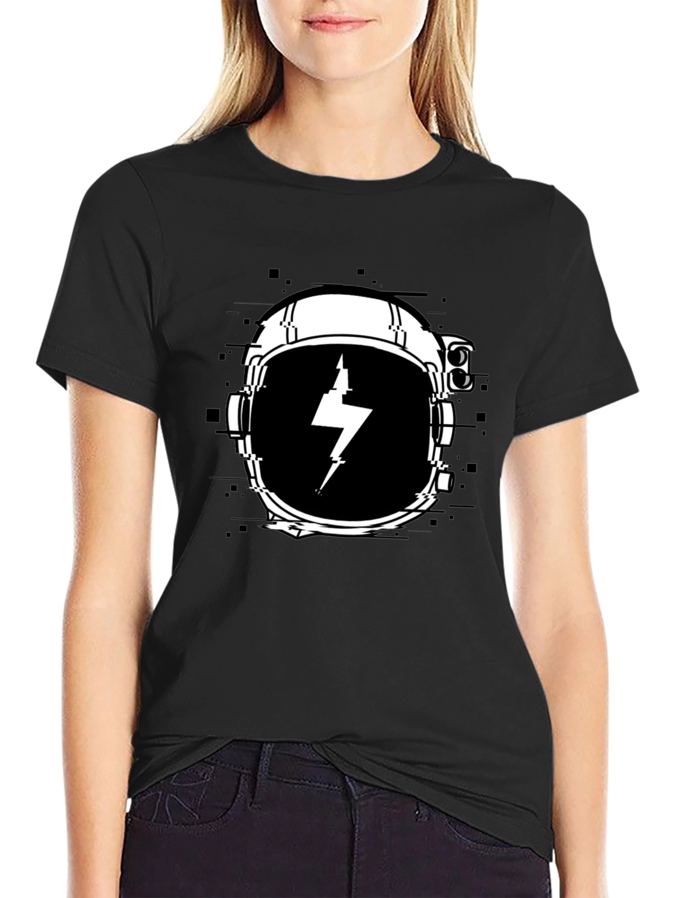 Astronaut Helmet Lightning Bolt Black T-Shirt